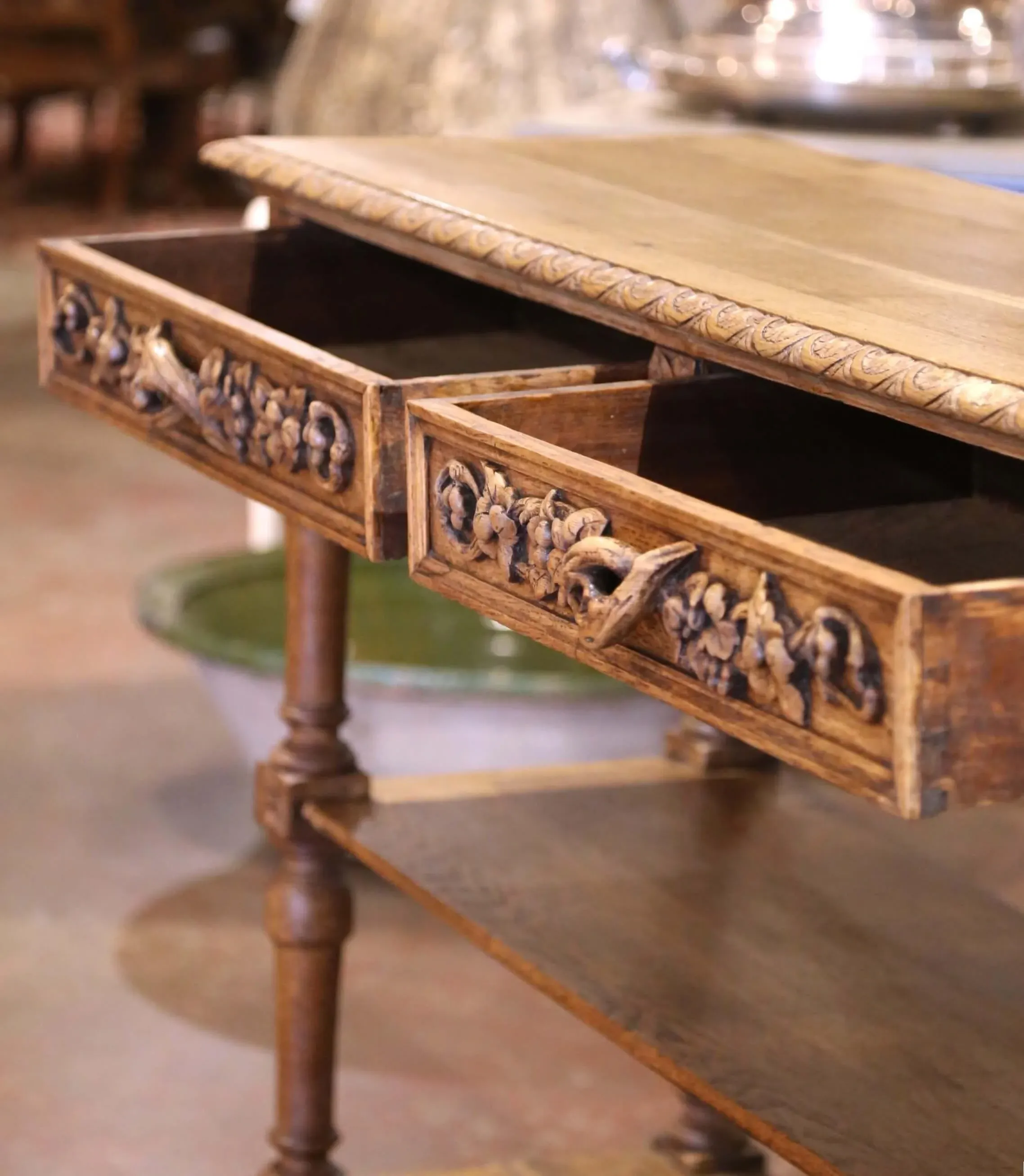 19th Century French Henri II Carved Oak Console Table Server