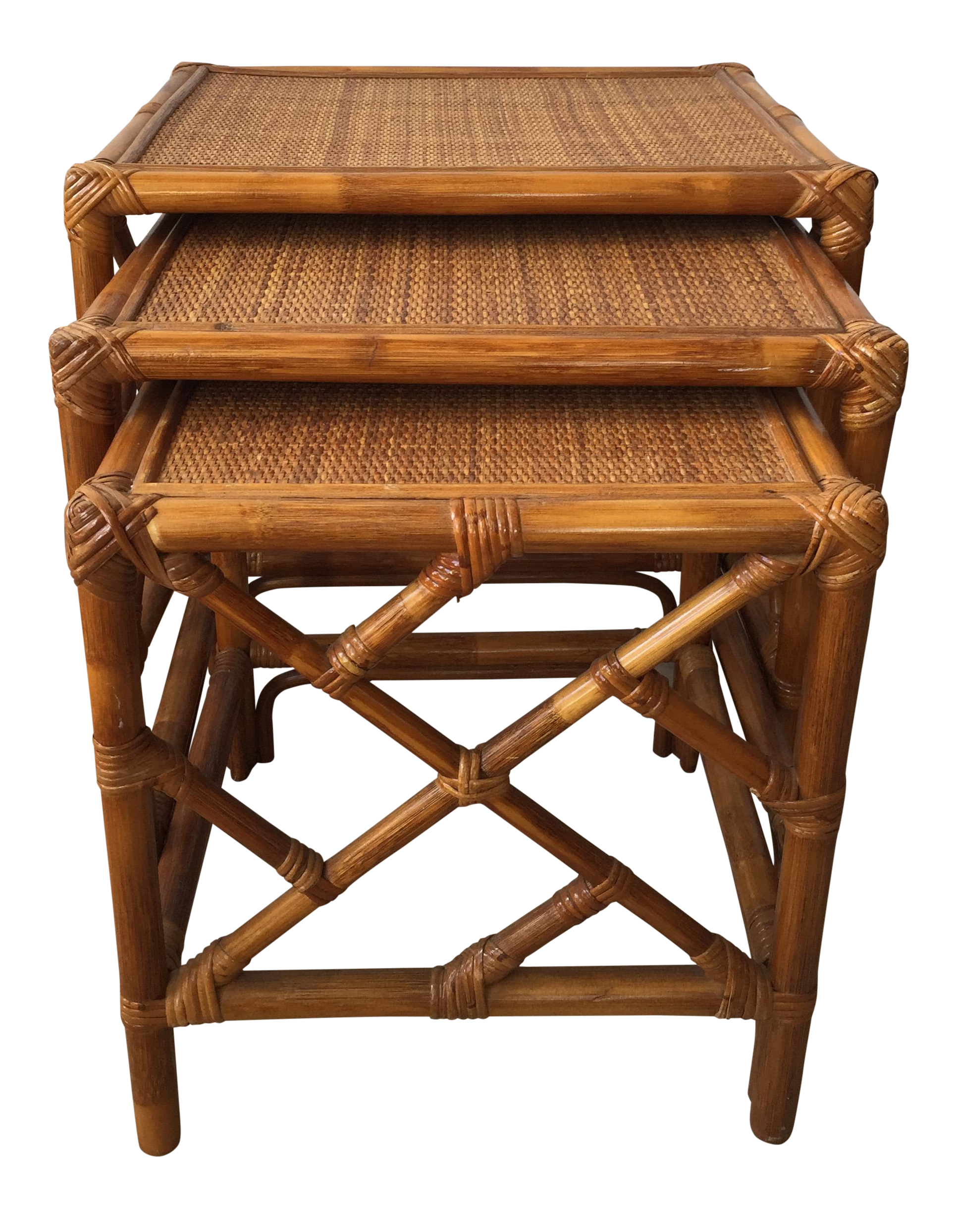 Vintage Rattan Nesting Tables Set of 3 Chairish