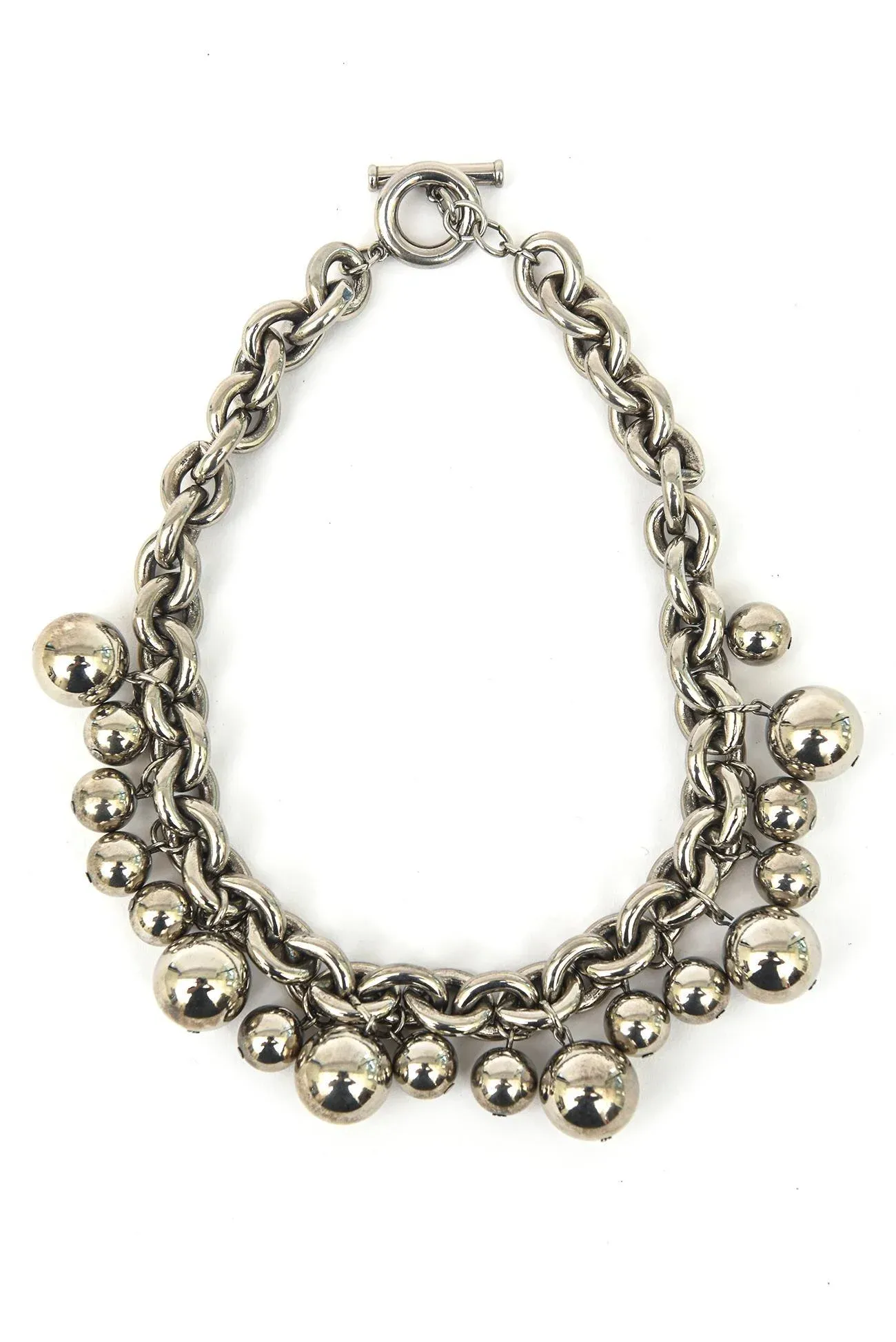 Vintage Givenchy Signed Chromed Metal Chain and Ball Pendant Vintage Givenchy Signed Chromed Metal Chain and Ball Pendant