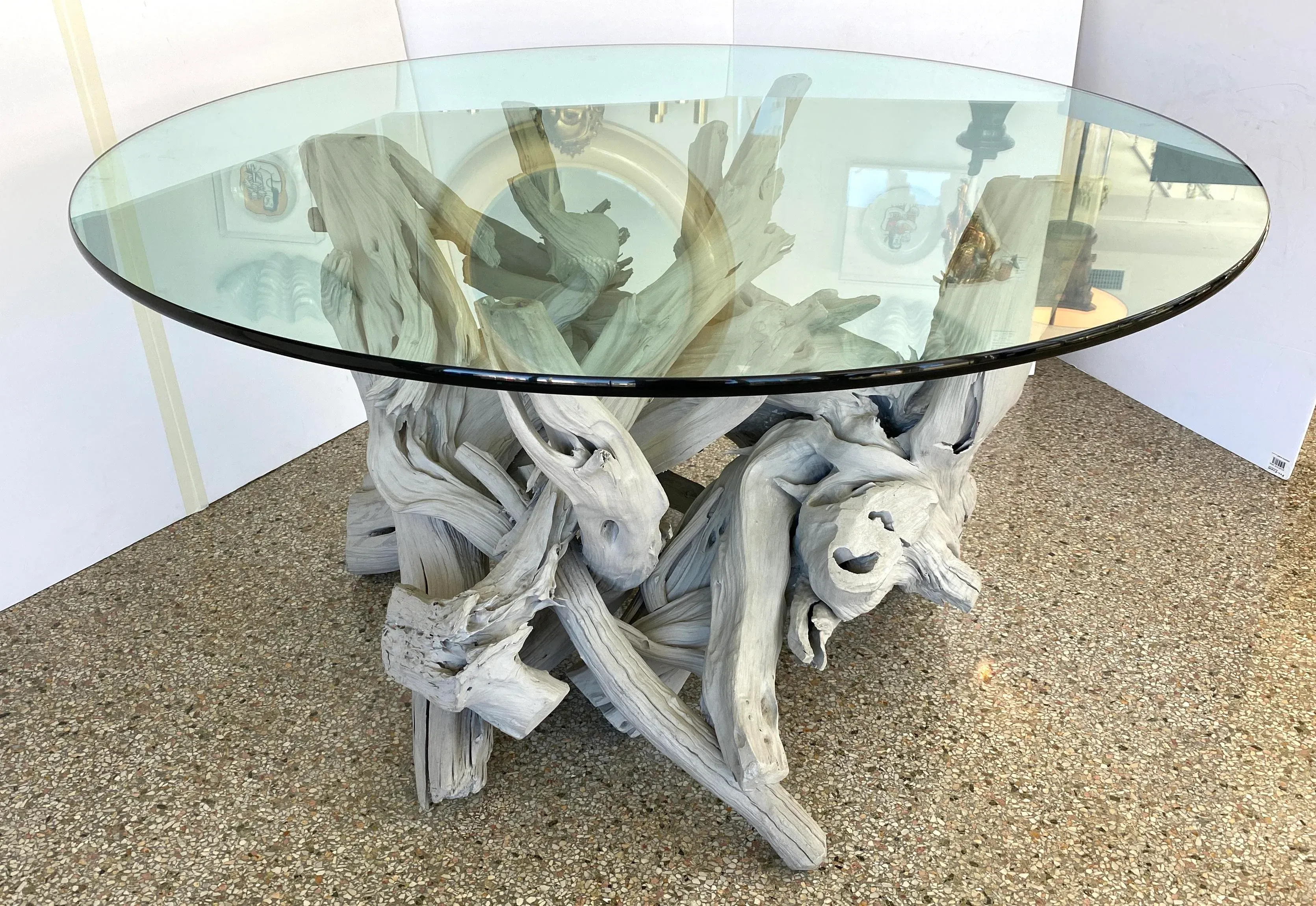 Driftwood glass top dining table discount