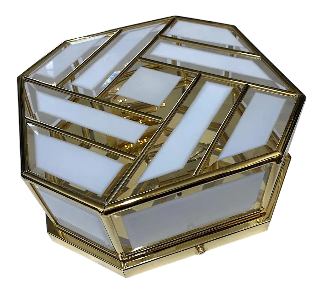 1970s a Italian Mid-Century Modern Brass and Glass Ceiling LightPair of Floor Lamps/Torchieres by Robert Sonneman for George Kovacs, Usa 1987