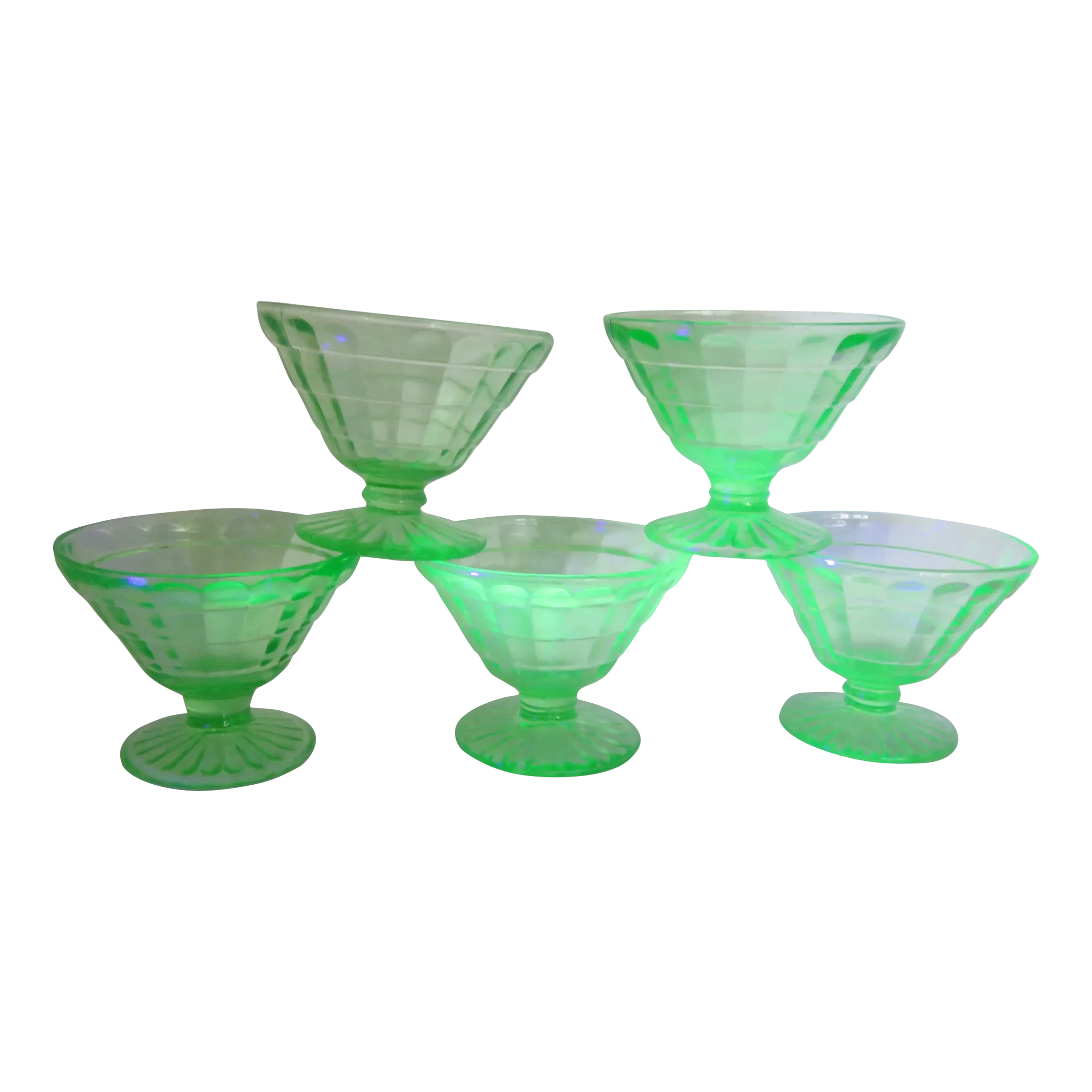 Vaseline Uranium Green Glass Set of 5 Dessert Ice Cream Cups Chairish