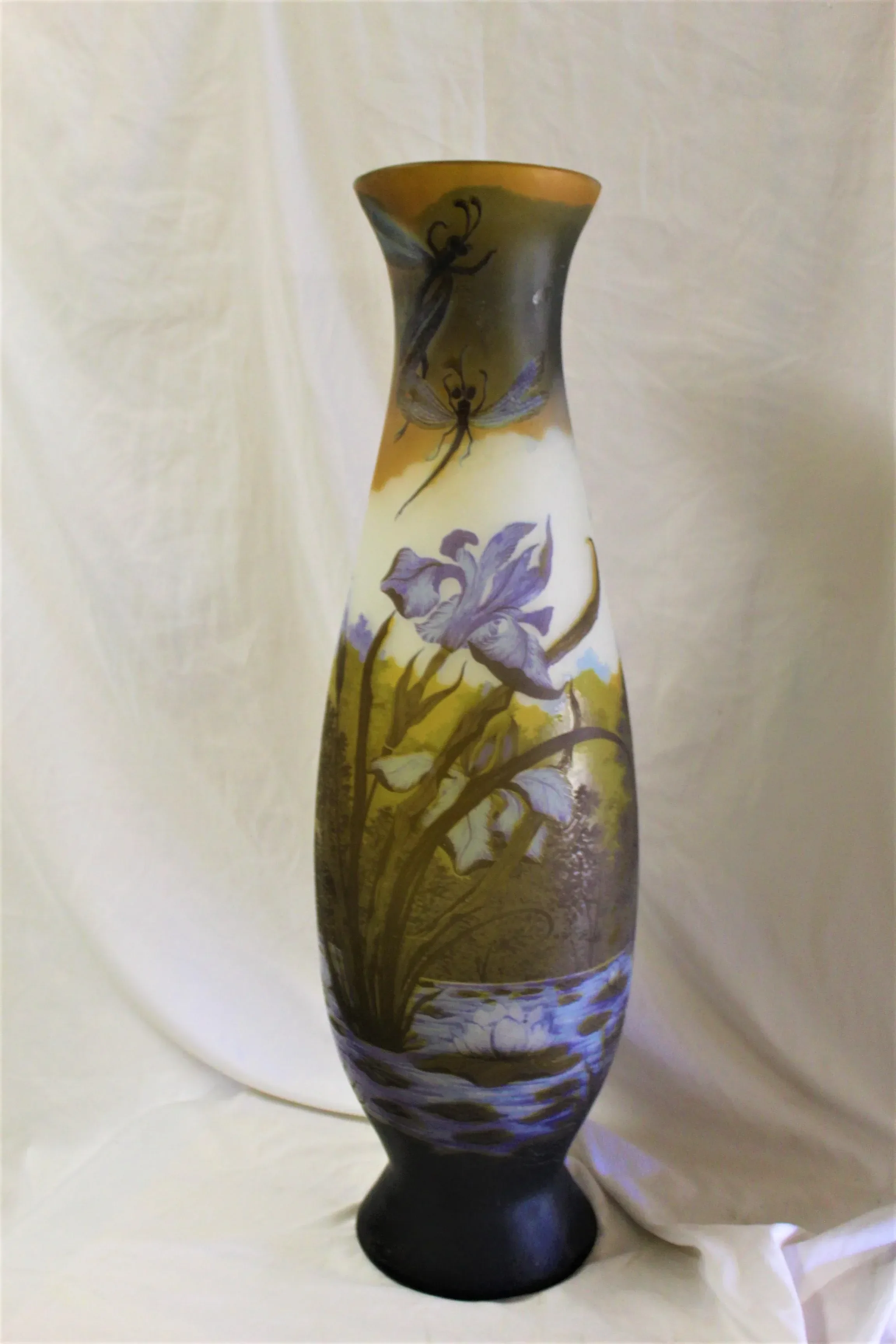 1990s Dragonflies Multi Colors Large Glass Art Vase After Galle\'