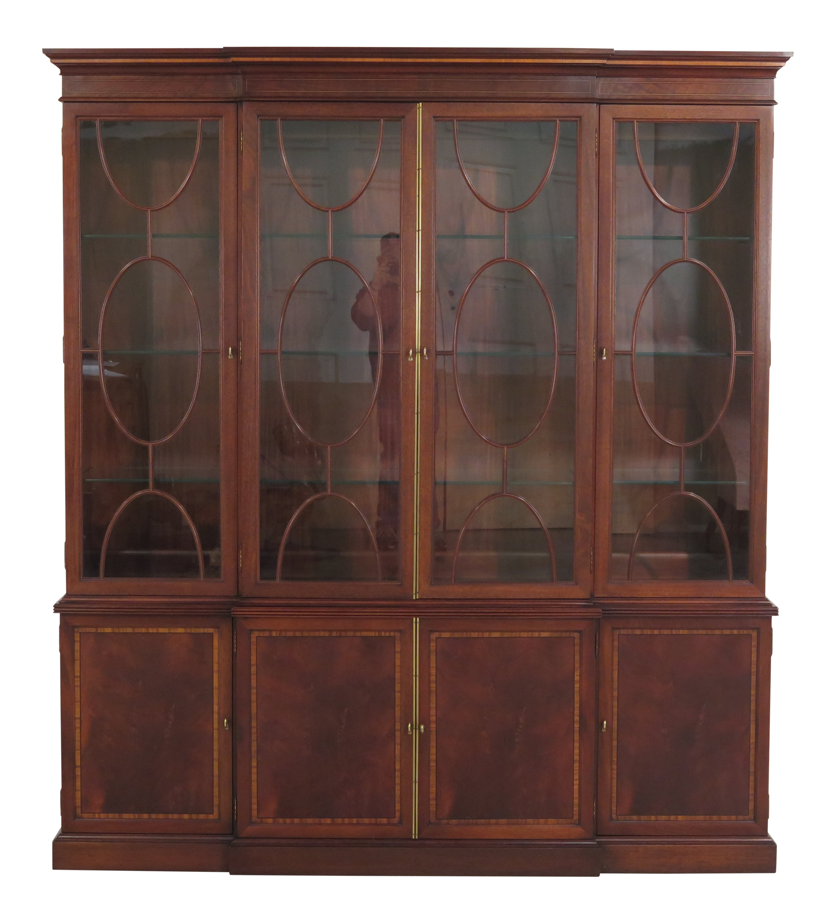 1990s Traditional Hickory Chair Co 4 Door Mahogany Breakfront