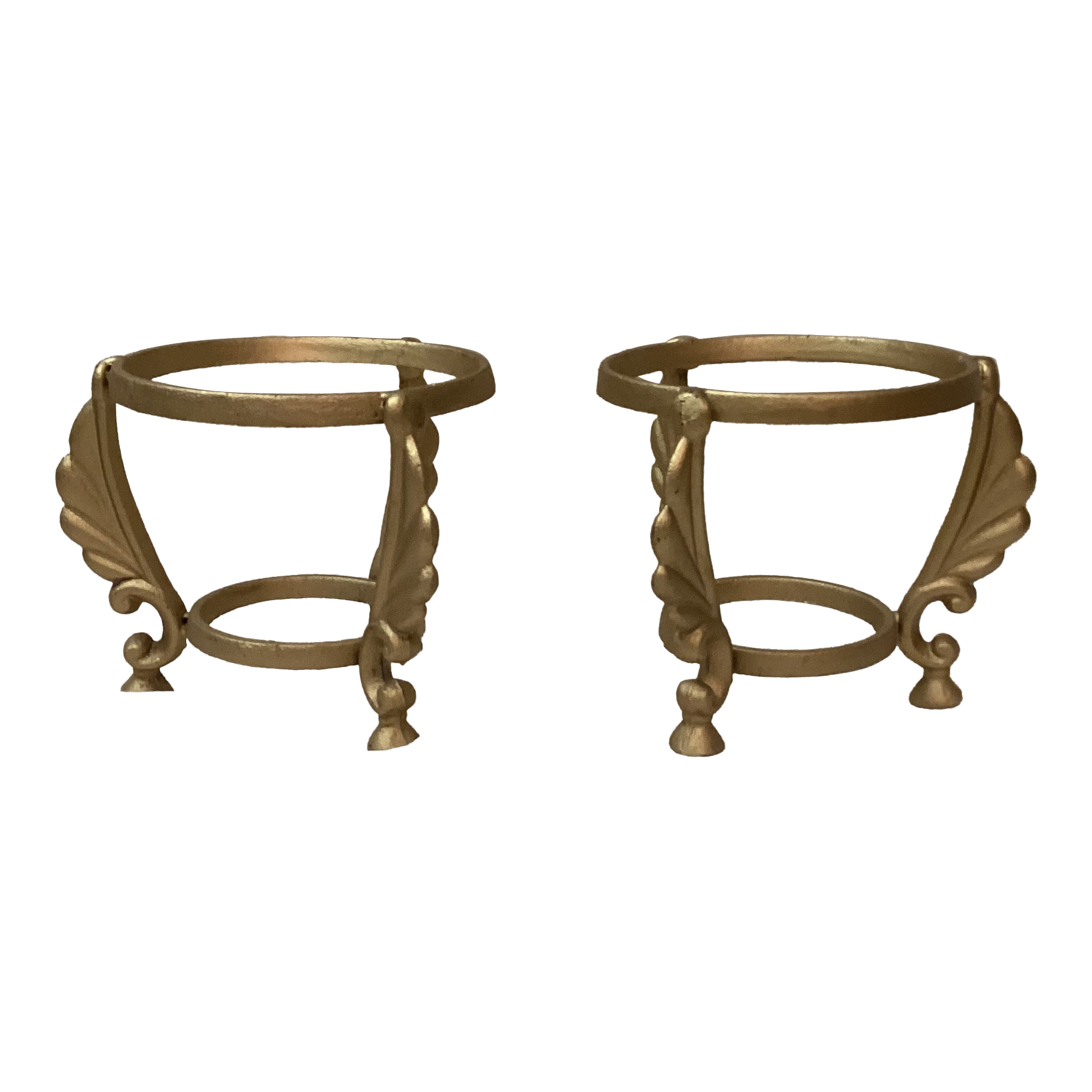 Matching Pair of Vintage Brass Candleholders /Orbs With Wings and Leaf Design