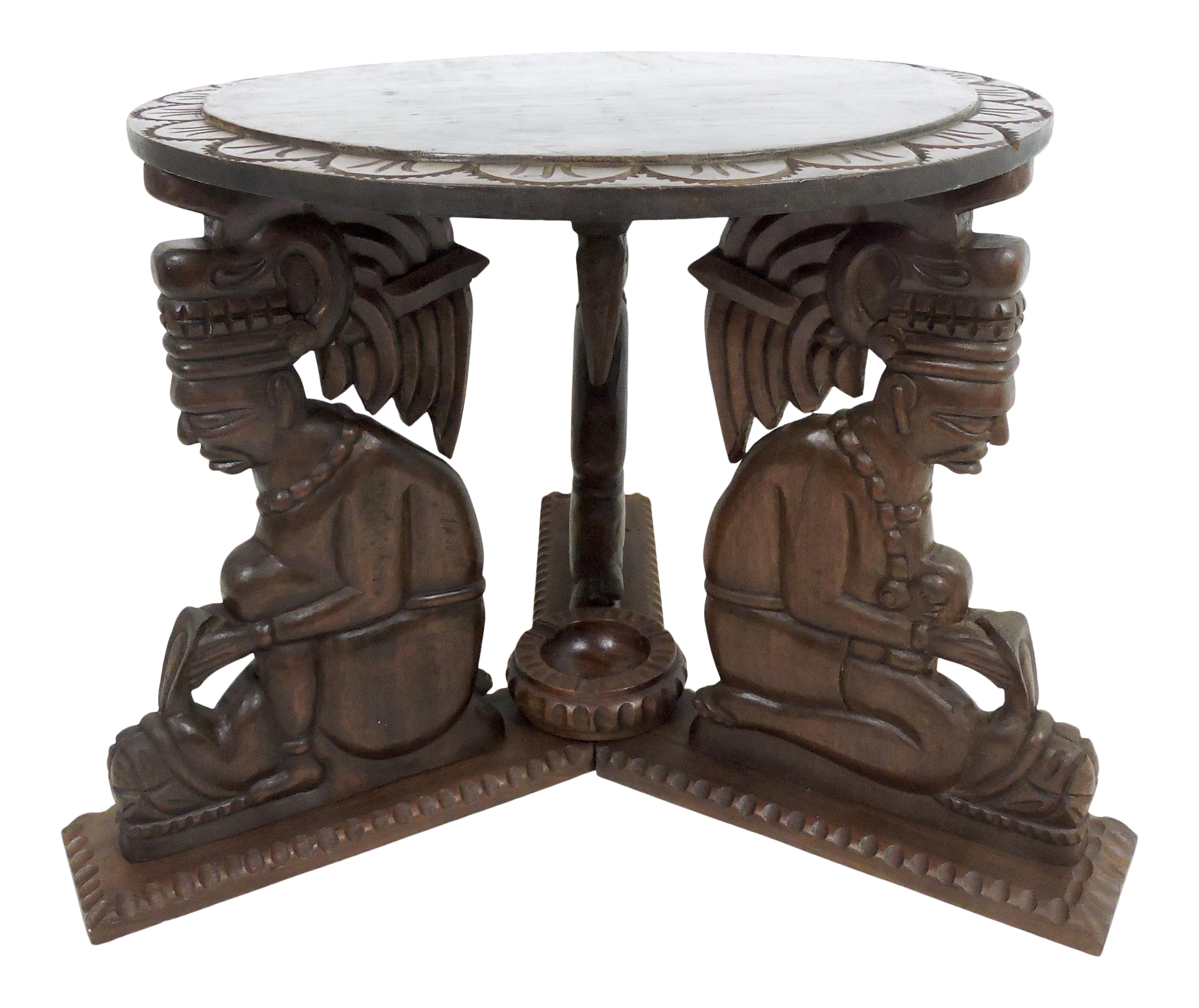 Tribal Hardwood Three Man Tiki Cigar Side Table With Ashtray Chairish