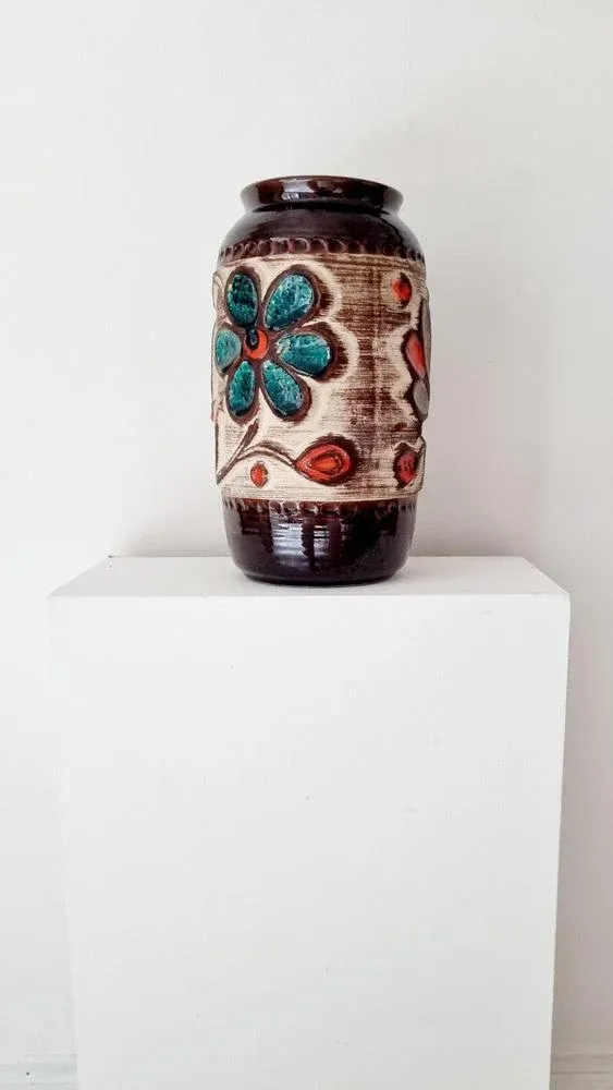 工芸品 Vintage Bay Keramik West German Vase Vintage Keramik Bay West Germany Glazed Vase 76/20 Brown