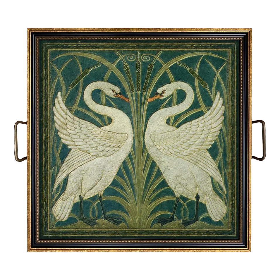 Contemporary Swans Tray With Brass Handles, Large