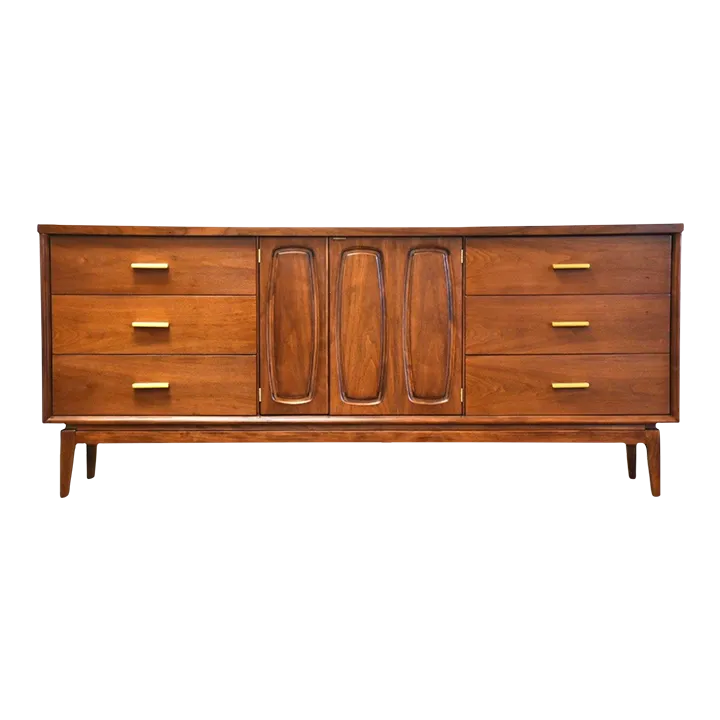 Walnut & Brass MCM Long Dresser Chairish