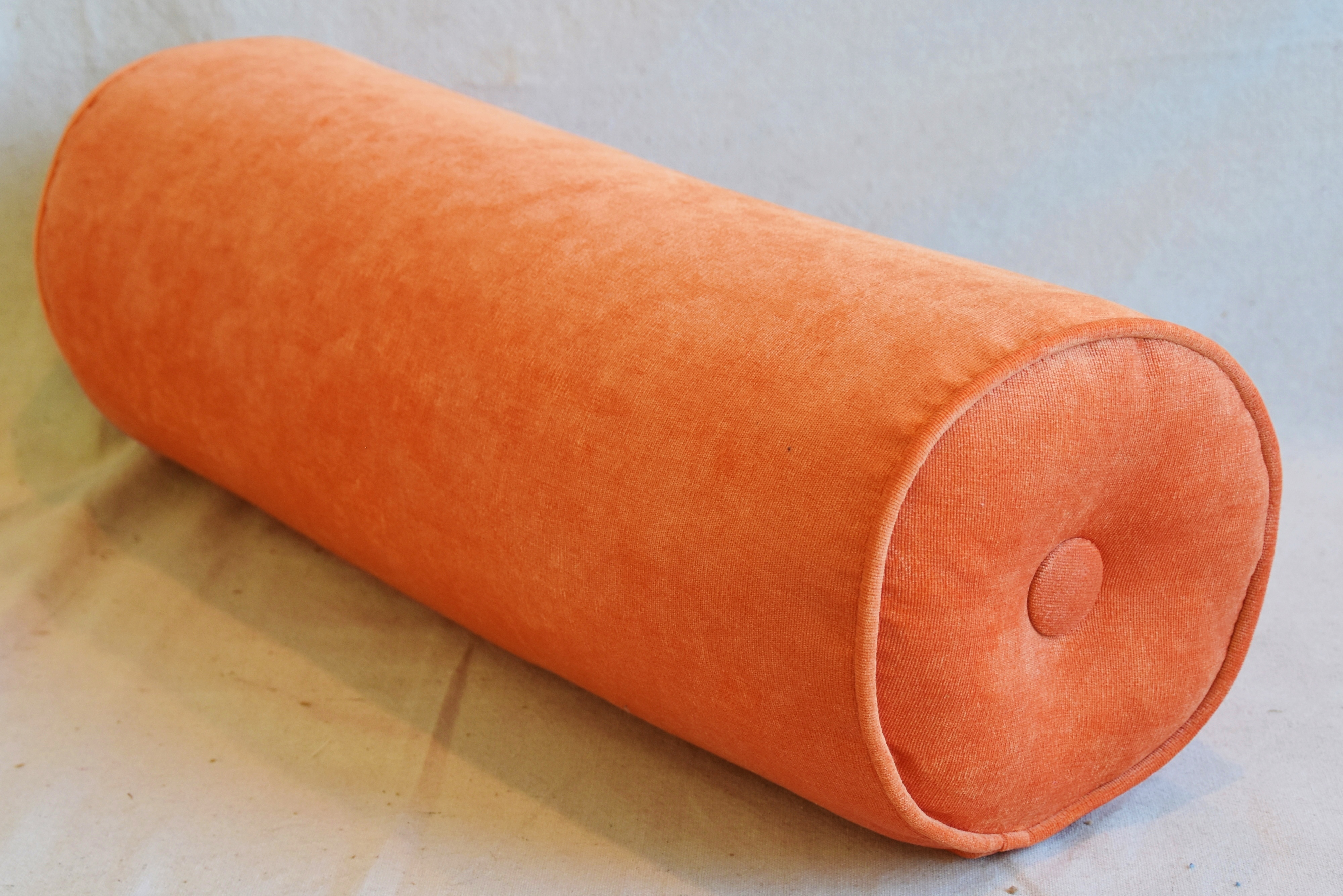 Custom Tailored Tangerine Orange Velvet Bolster Pillow 23 X 8