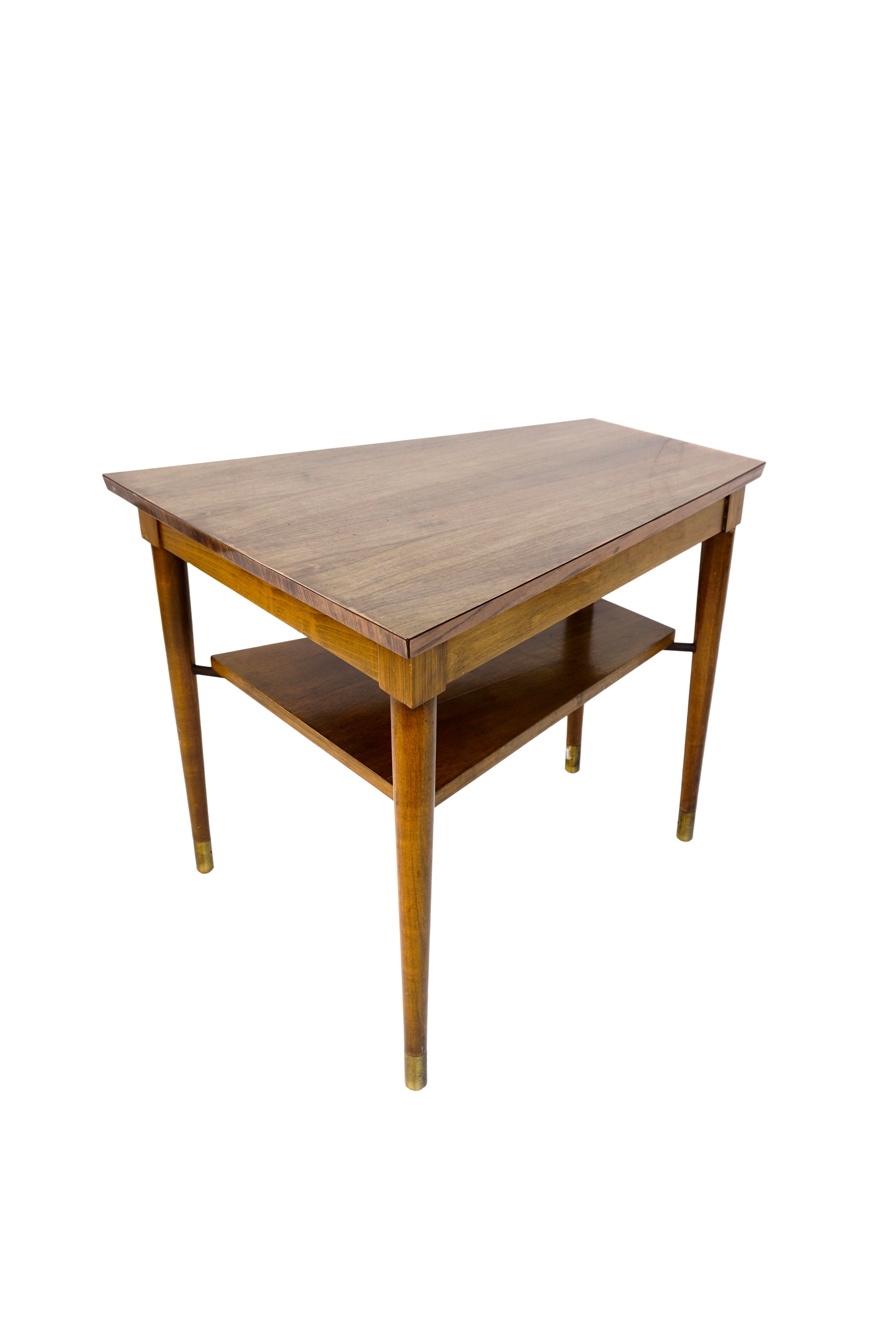 Mid Century Walnut Wood Wedge Table Two Tier Trapezoid Side