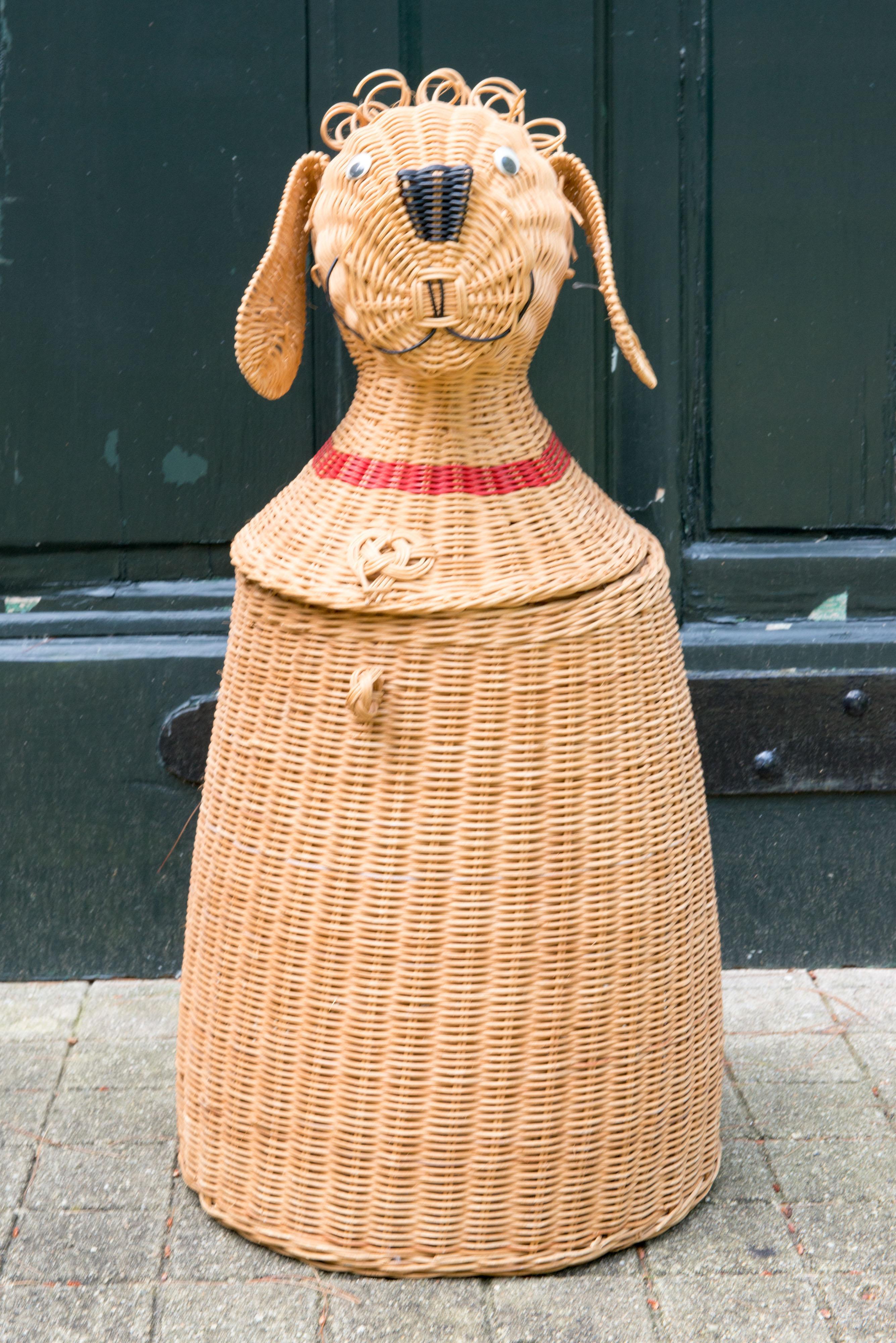 Wicker Dog Shaped Basket | Chairish