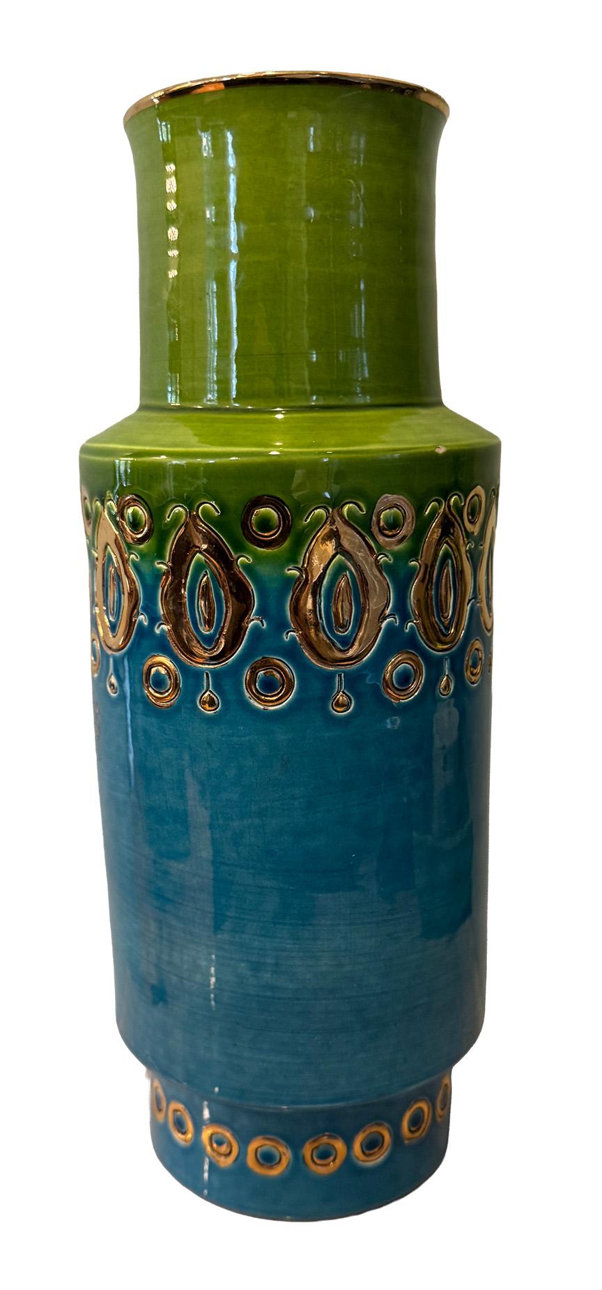 Gorgeous Italian Bitossi “Soraya” Glazed, Gold-Decorated Vase by