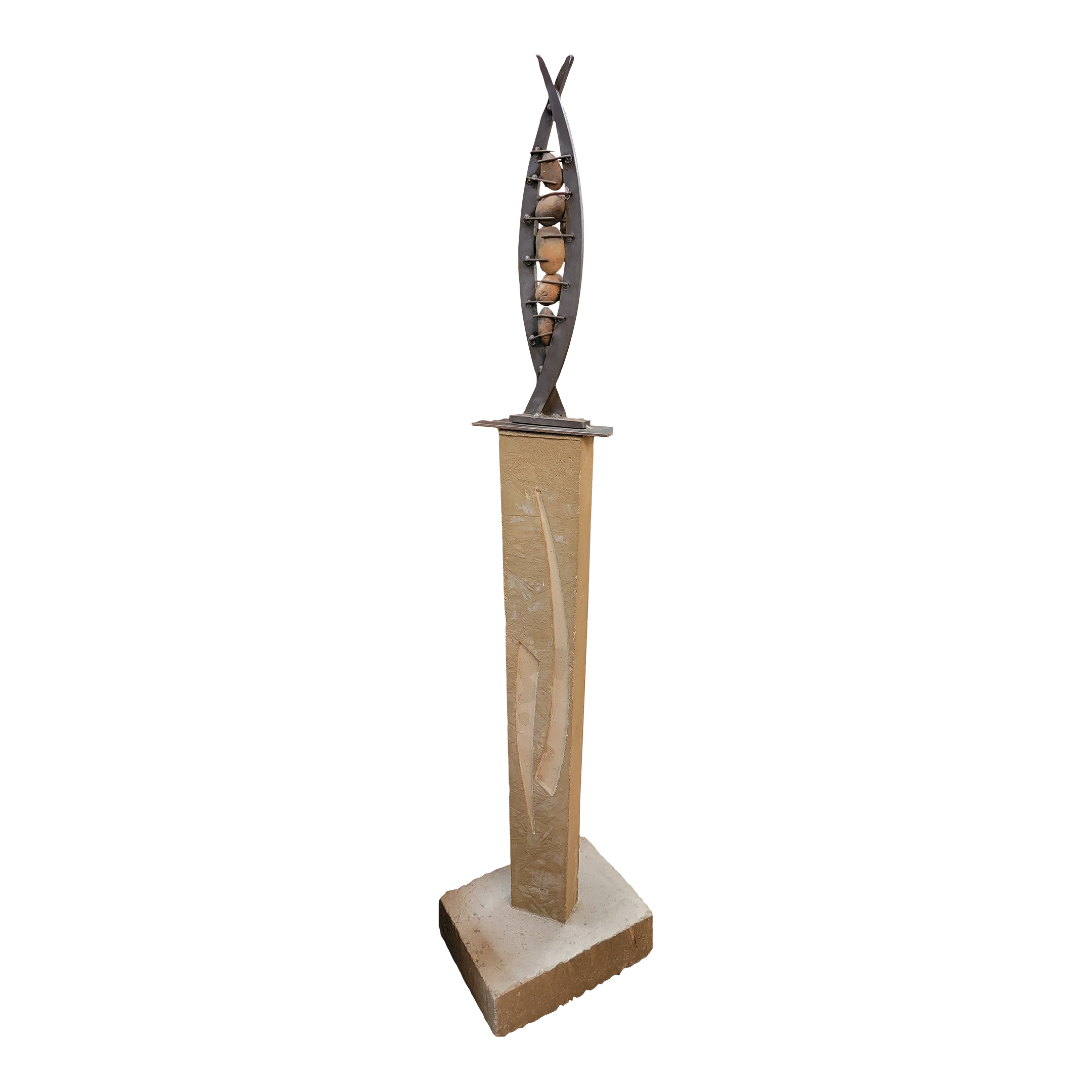 Postmodern Tall, Abstract Mixed Media Metal, Stone, Concrete Sculpture