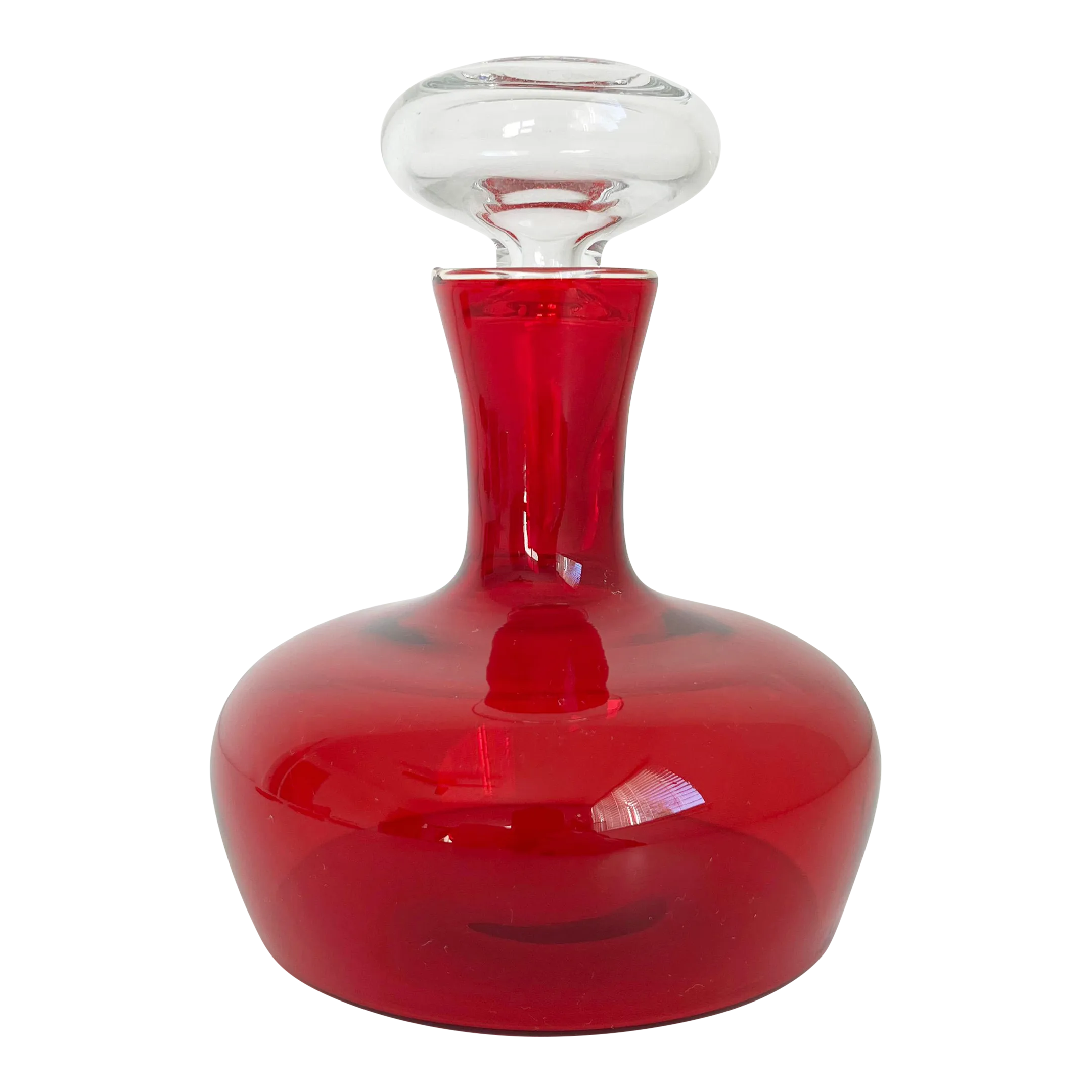 Vintage Viking Glass Decanter With Sticker, Ruby Red | Chairish