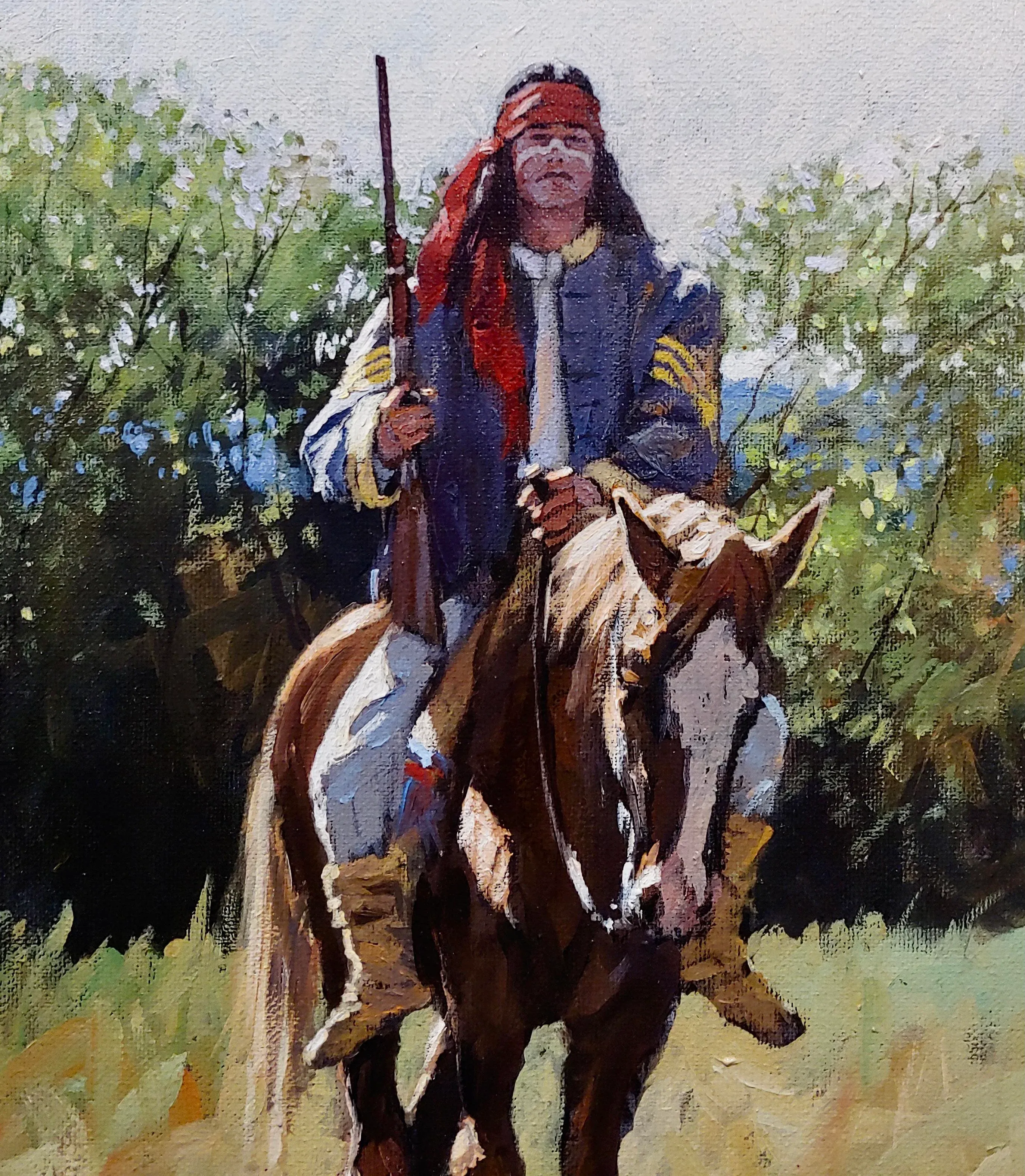 Nathan Solano -Native American Indian Cavalry Scout on Horse-Oil Painting