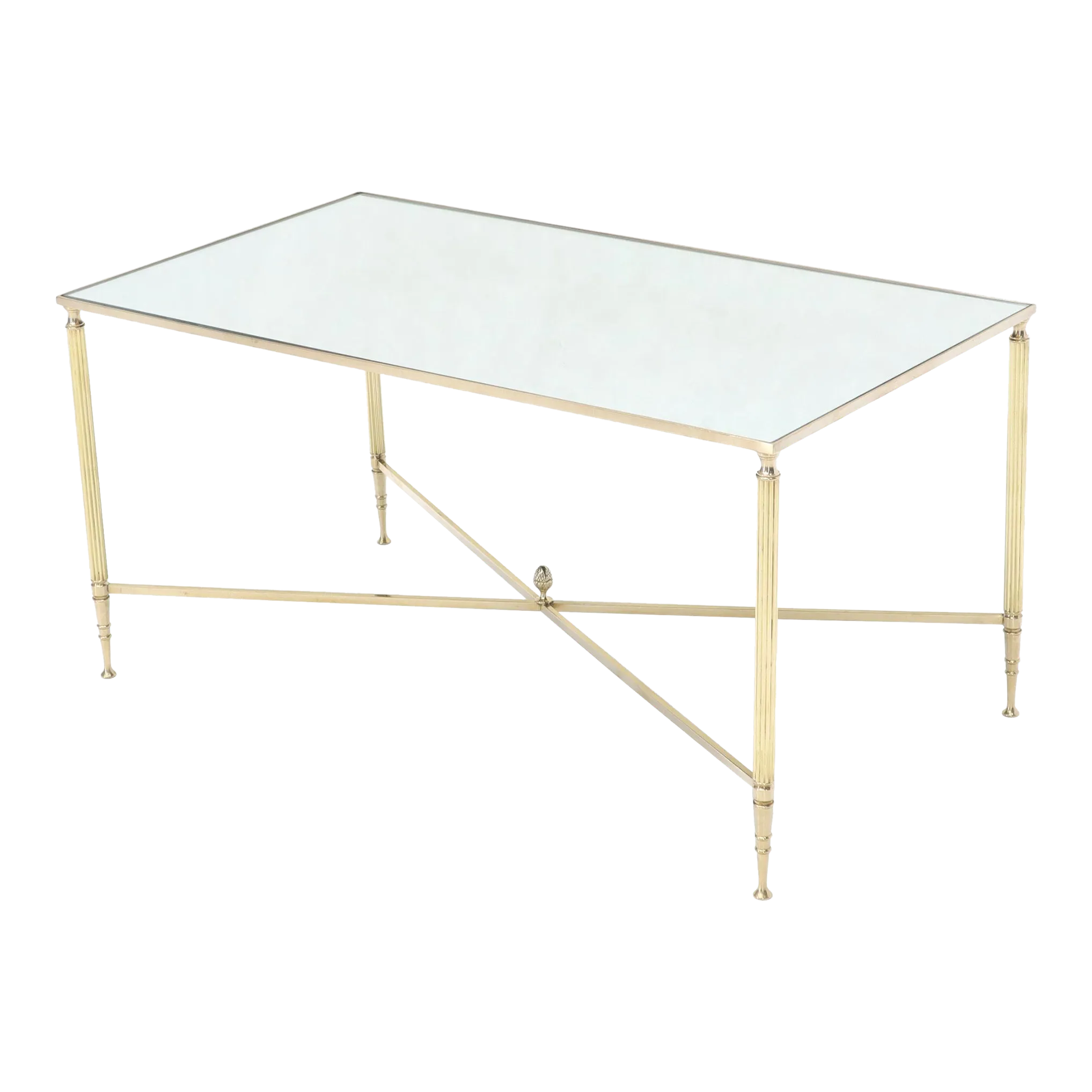 Mid 20th Century Polished Brass XStretcher Base Fluted Legs Mirrored