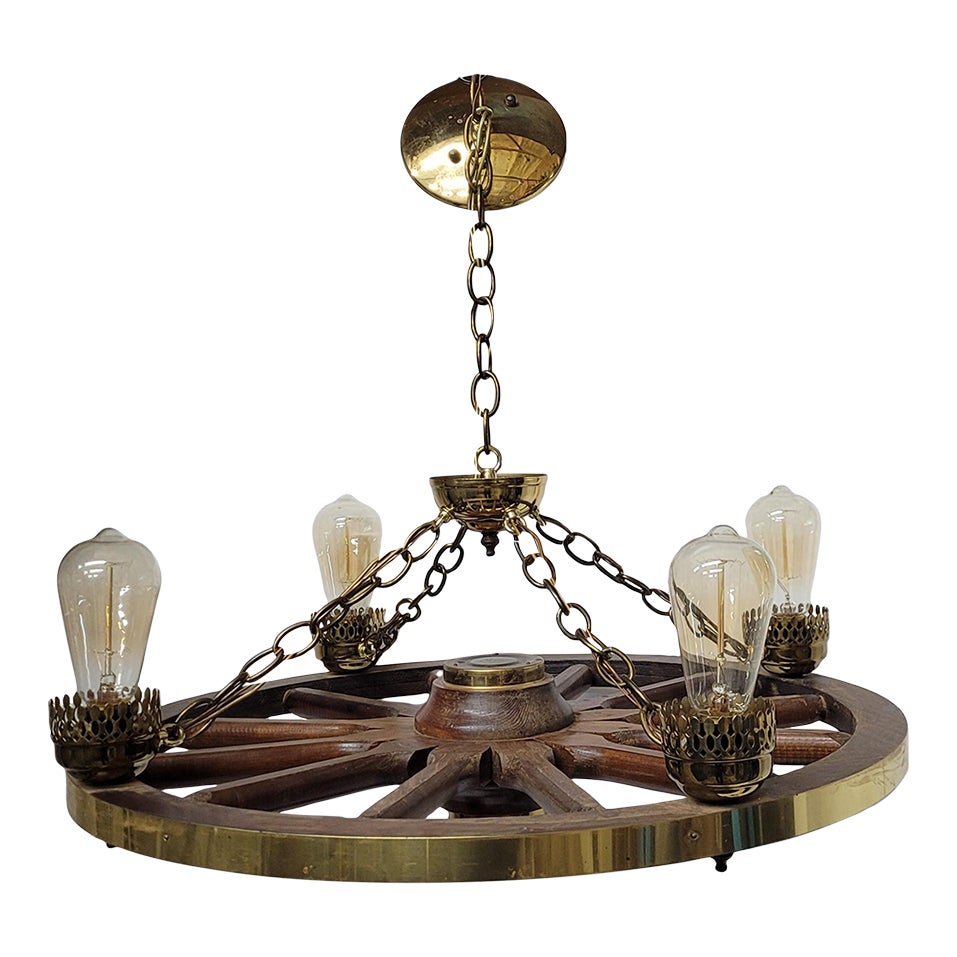 Vintage Rustic Farmhouse Wagon Wheel Chandelier 4 Light Fixture Lamp ...