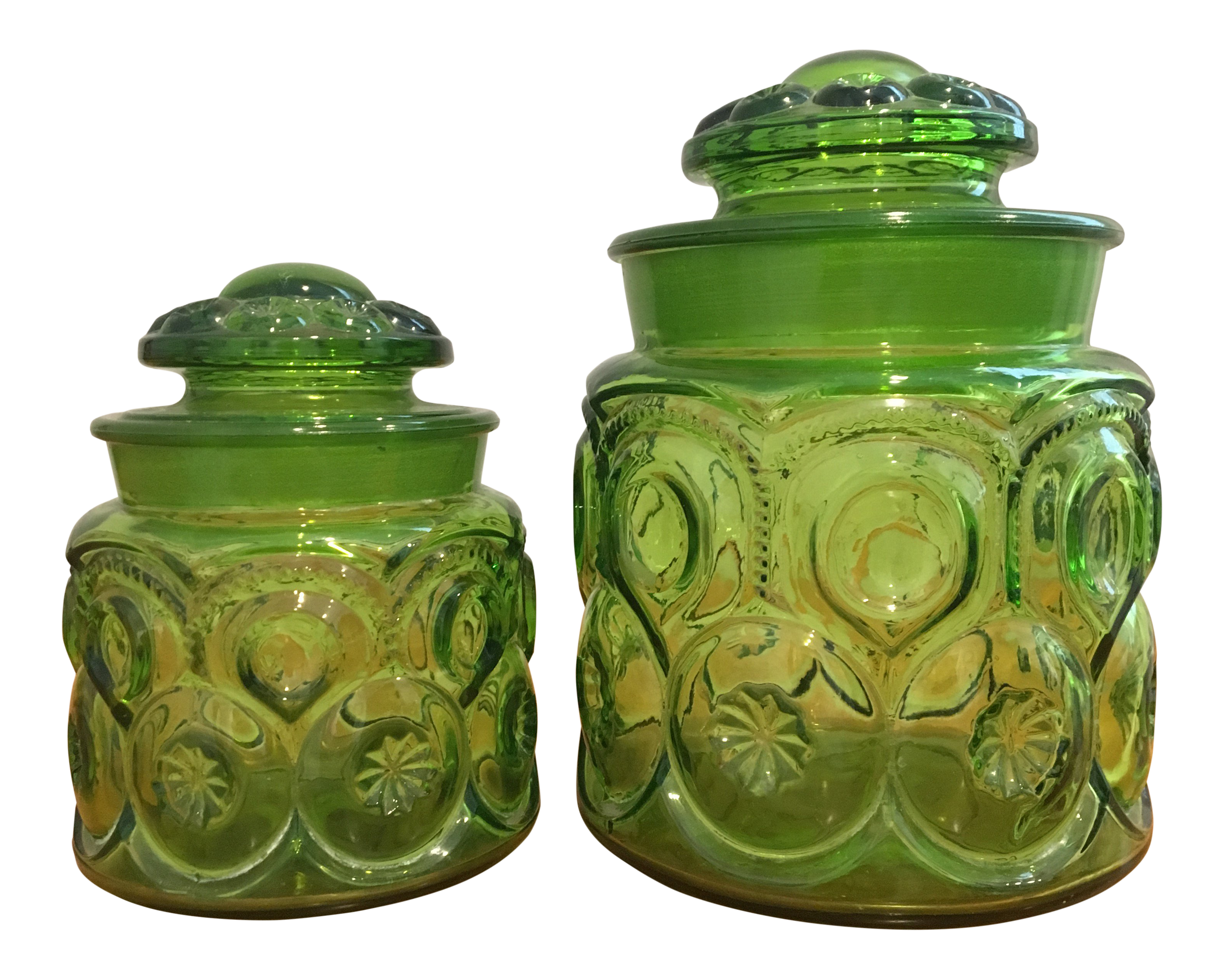 Le Smith 1950 Moon And Stars Collection Green Glass Jars Canisters A Pair Chairish