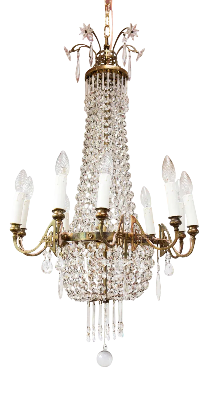 Large Art Nouveau Swedish Glass Chandelier, 1890s