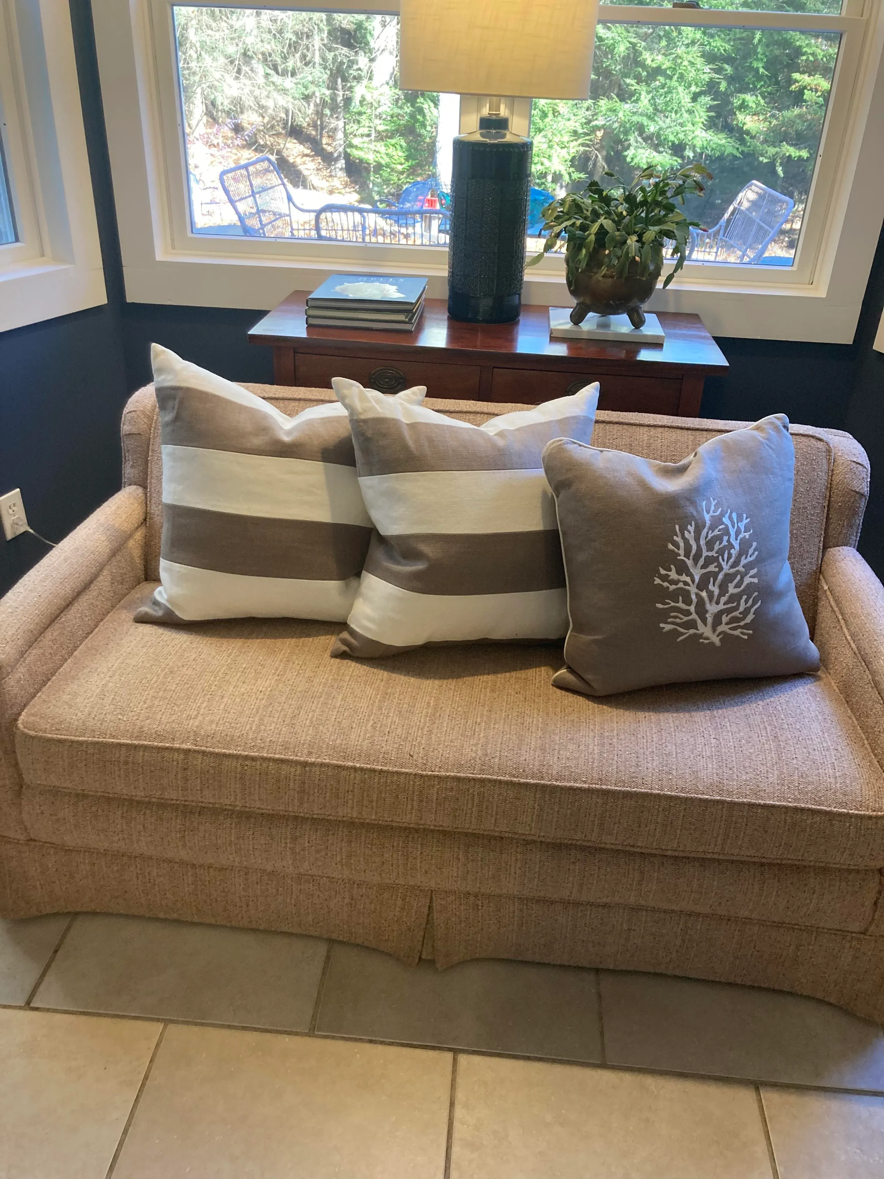 Ryan Studio Linen Taupe Striped and Coral Pillow- Set of Chairish