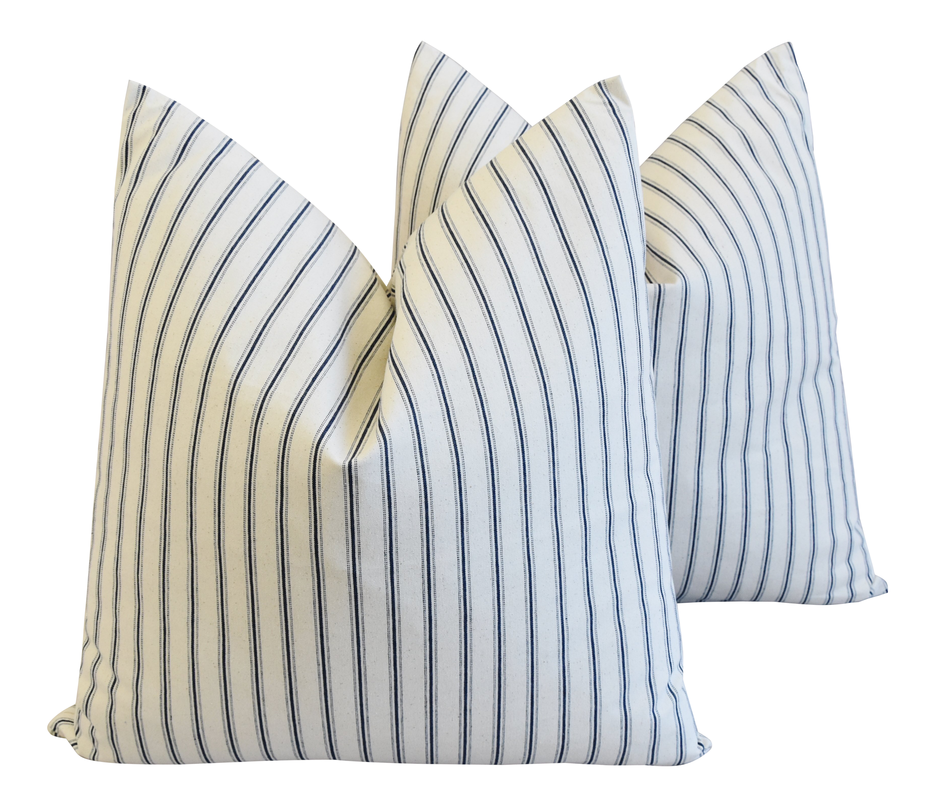 Country Blue Striped French Ticking Feather Down Pillows 24