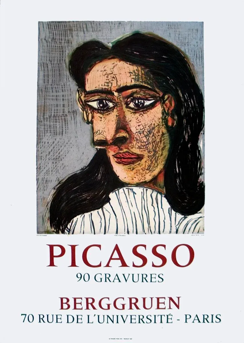1971 Pablo Picasso \'Portrait of Dora Maar\' Cubism Gray France Lithograph