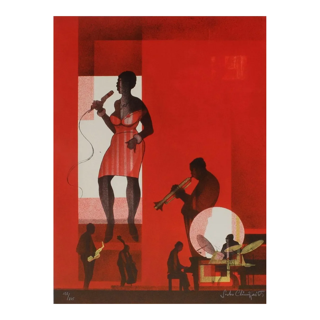 1990s Sacha Chimkevitch Hot Swing Lithograph