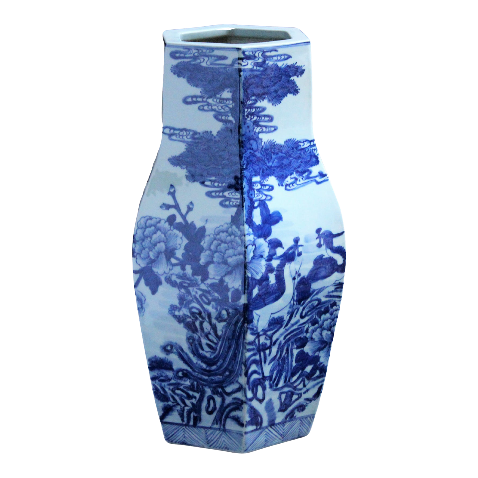 1960s Blue and White Floral Flowers Large Tall Chinoiserie Vase Chairish