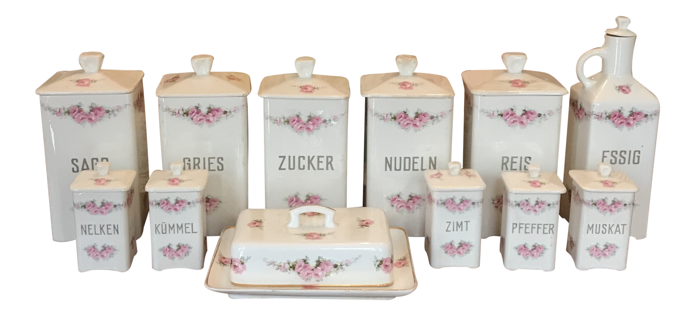 Beautiful Antique Canister Set With Pink Roses Set Of 12 Chairish