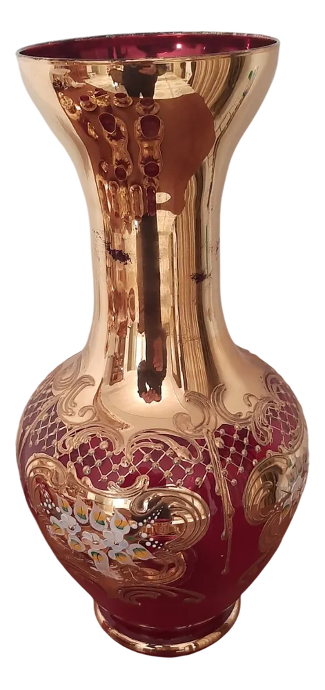 Tre Fuochi Murano Blown Glass Vase with 24k Gold Finishes, Venice