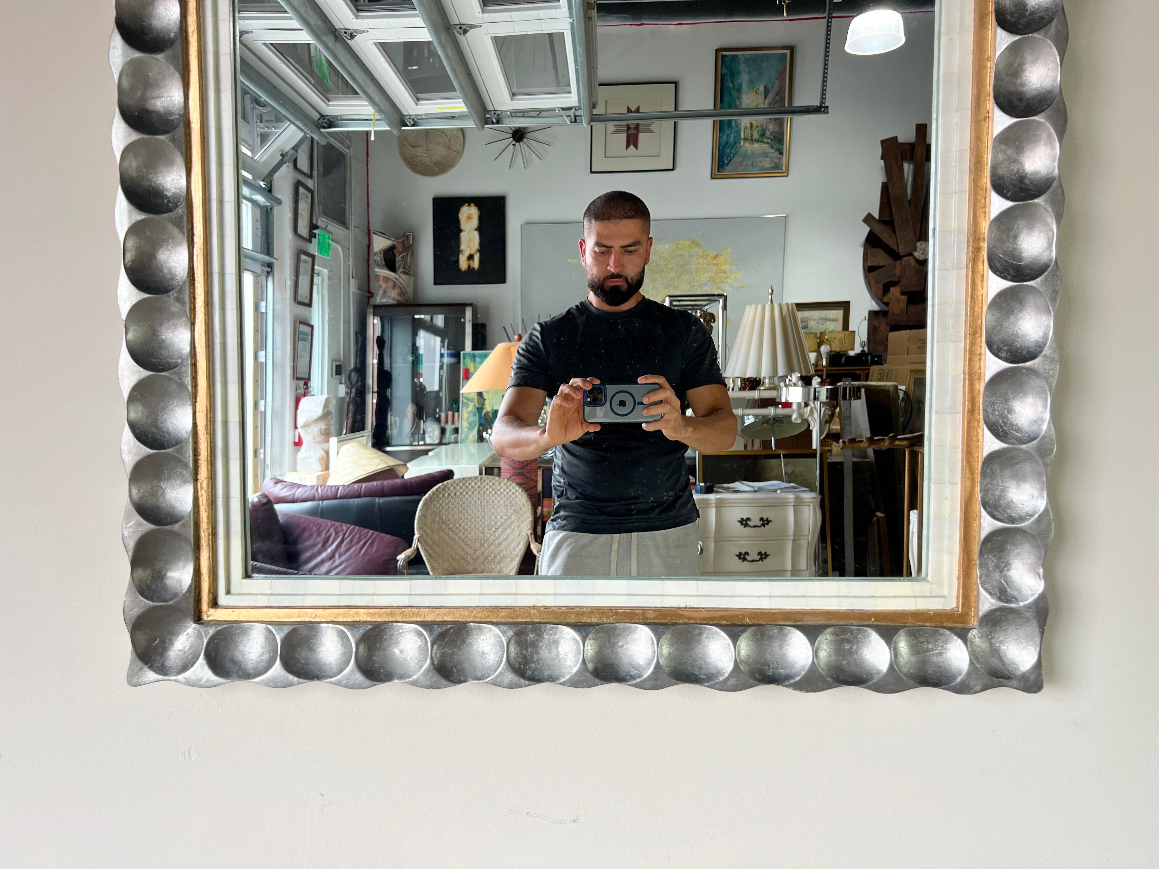 Hollywood Regency Style Carved Wood Silver Wall Mirror
