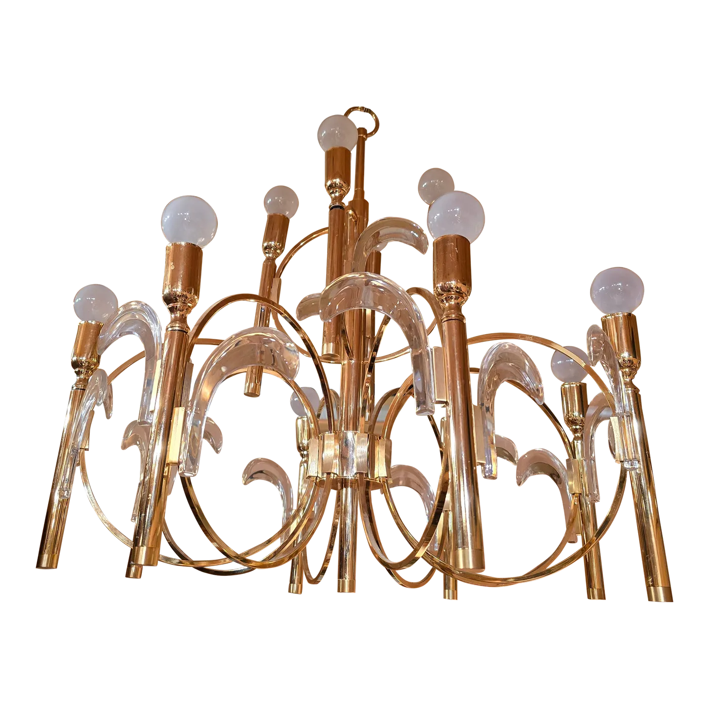 Mid Century Modern Designer Gold Plated Chandelier