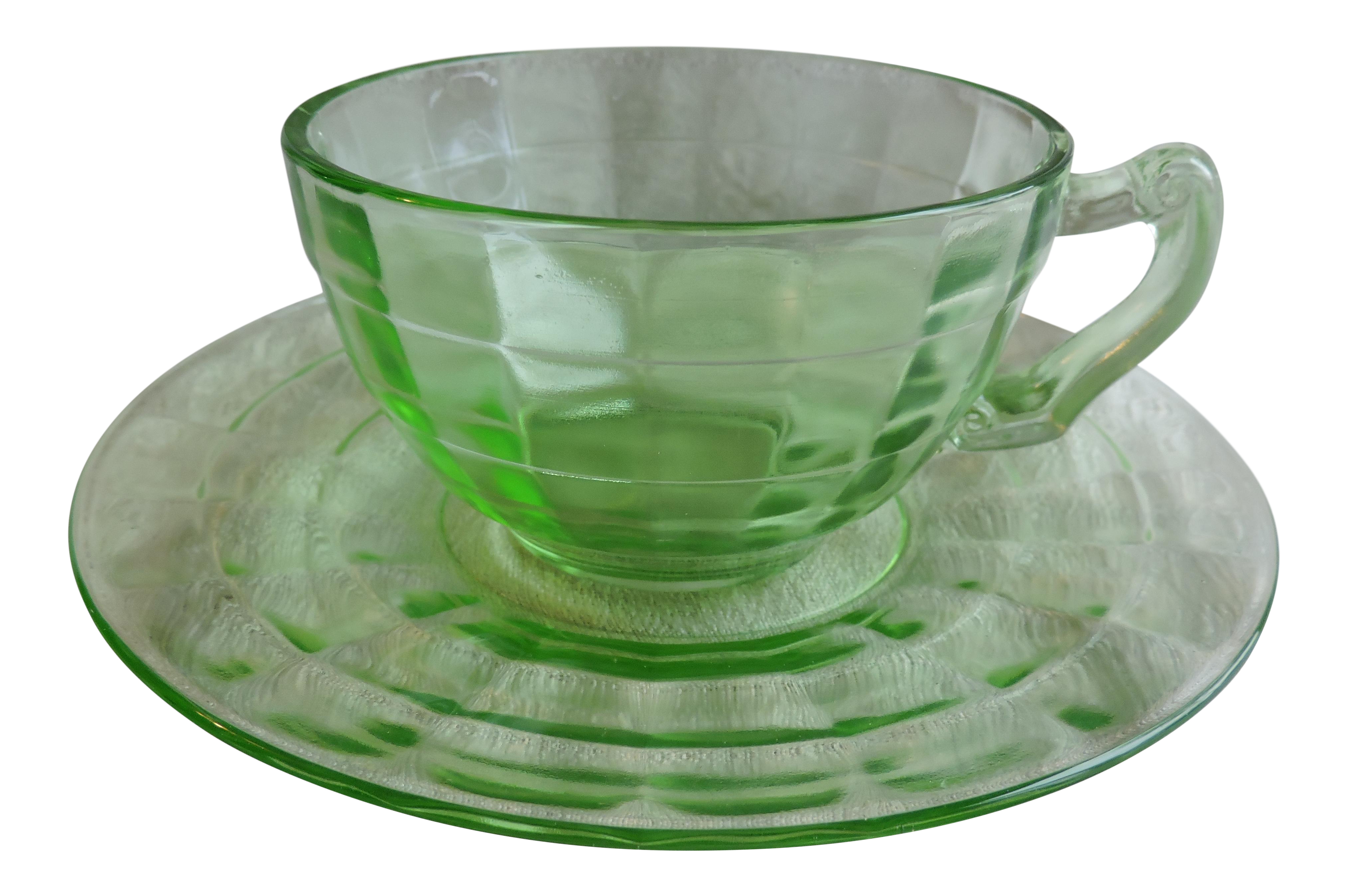Circa 1930s Anchor Hocking Vaseline Glass Block Optic Teacup