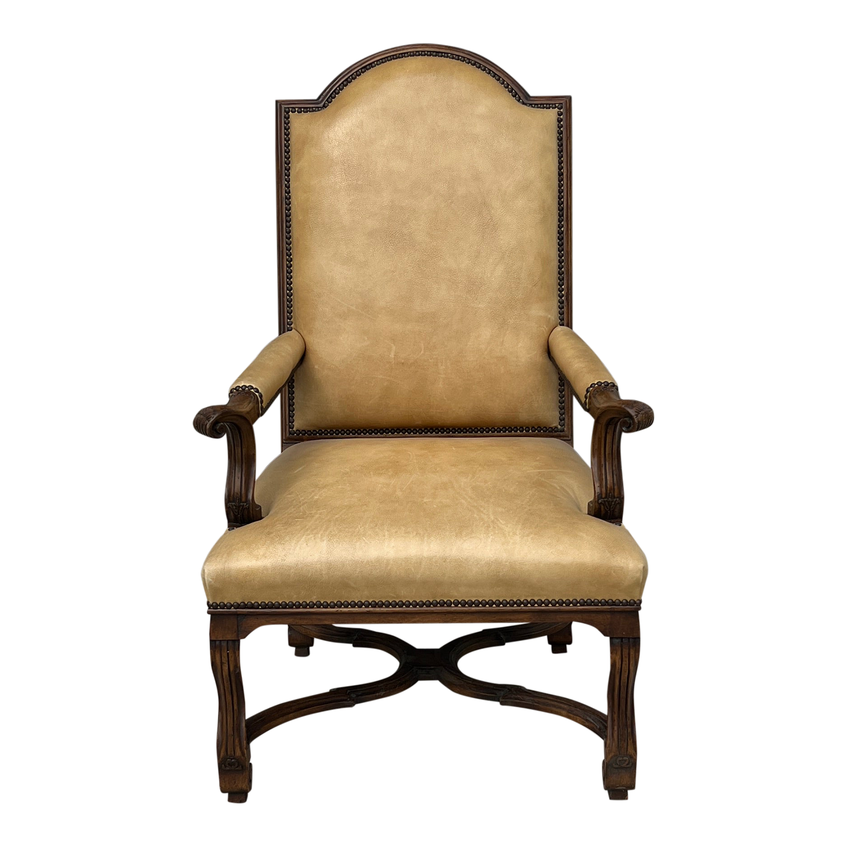 19th Century Louis XIV Style Walnut and Leather Chair Chairish