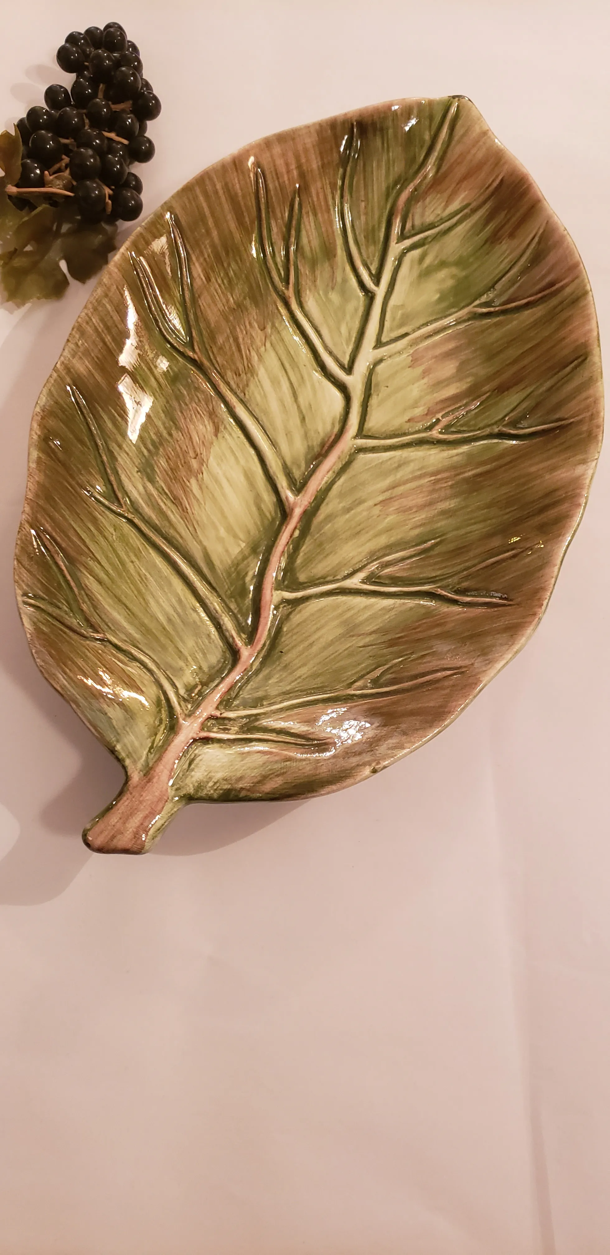 Vintage 1960s J. Willfred Glazed Leaf Design Platter