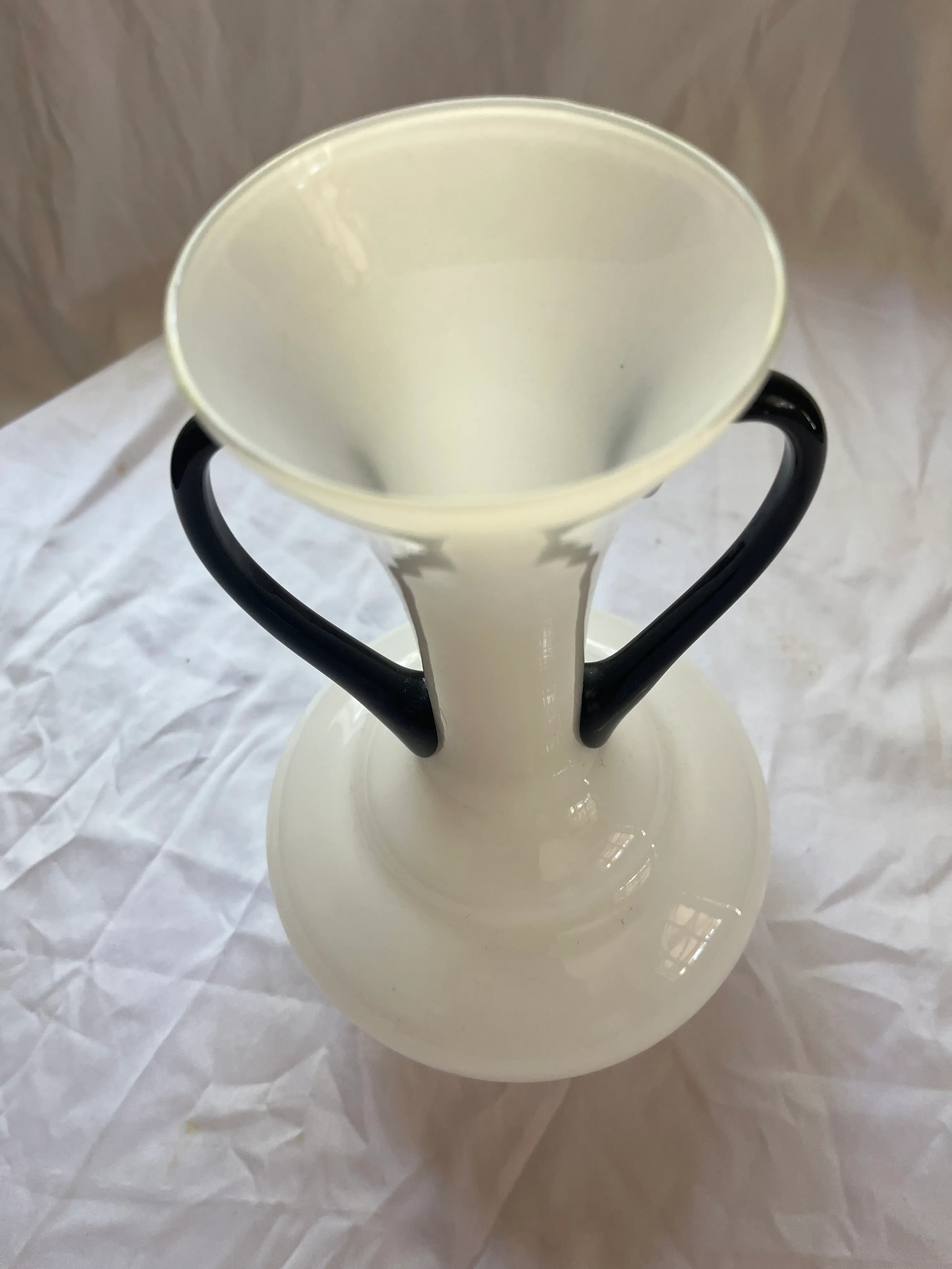 1920s Art Deco Czech White and Black Glass Vase