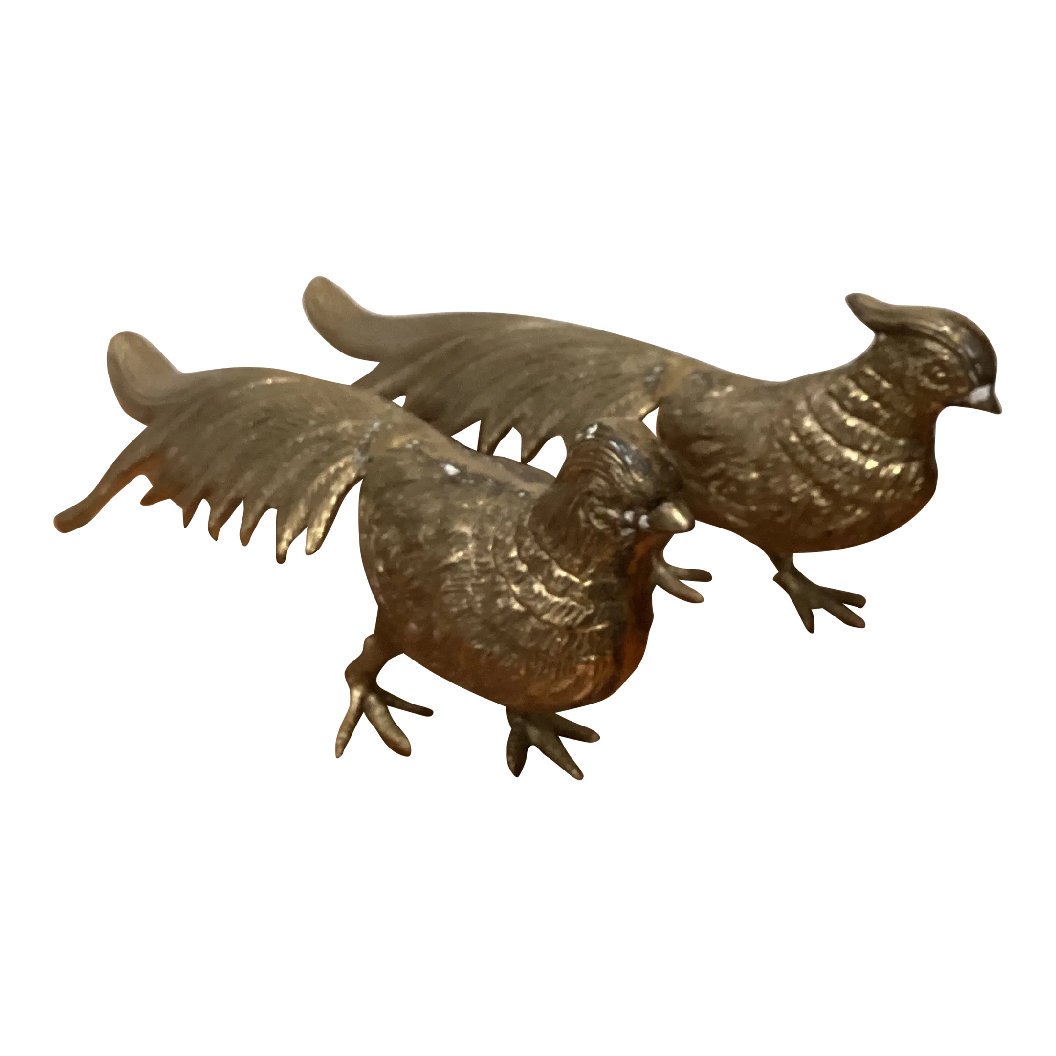 Vintage Mid 20th Century Large Solid Brass Male & Female Pheasant