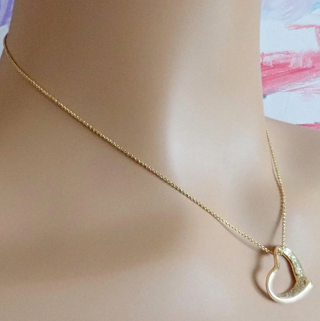 Tiffany & Co. Elsa Peretti 18k Yellow Gold Diamond Open Heart Necklace