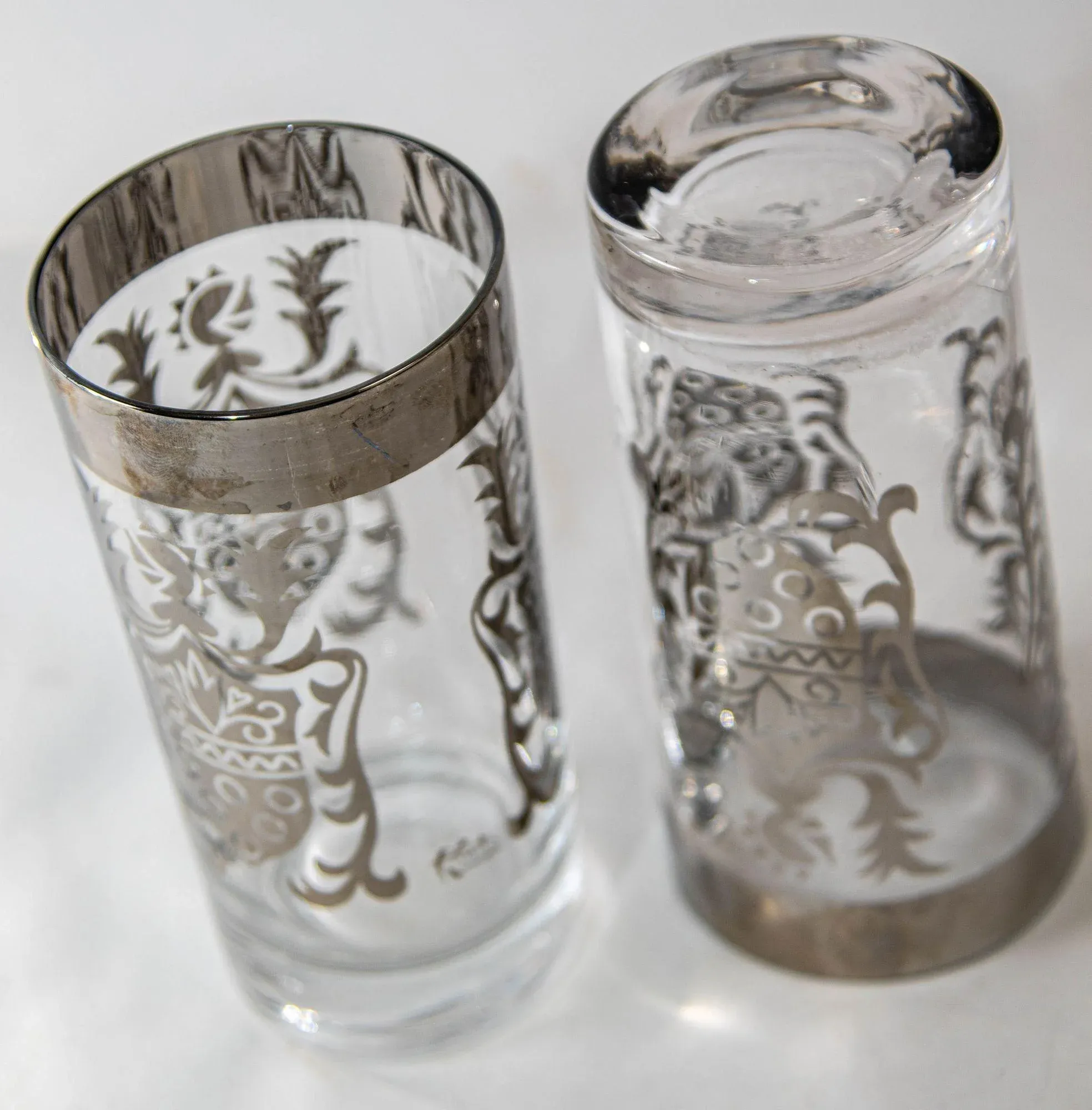 Vintage Kimiko Signed Silver High Ball Glasses Set of 8 With