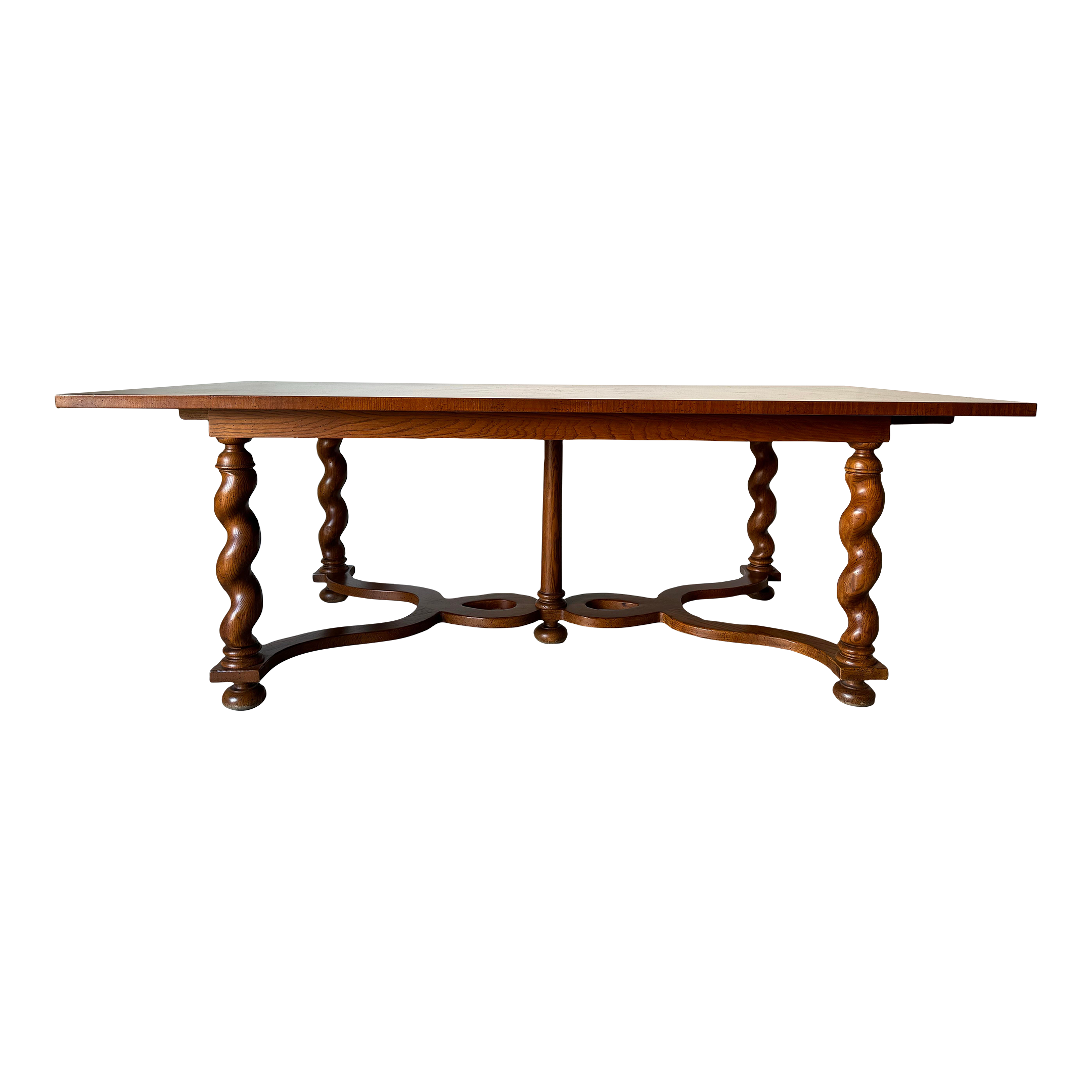 Baker Furniture Walnut and Inlaid Burlwood Dining Table With Barley