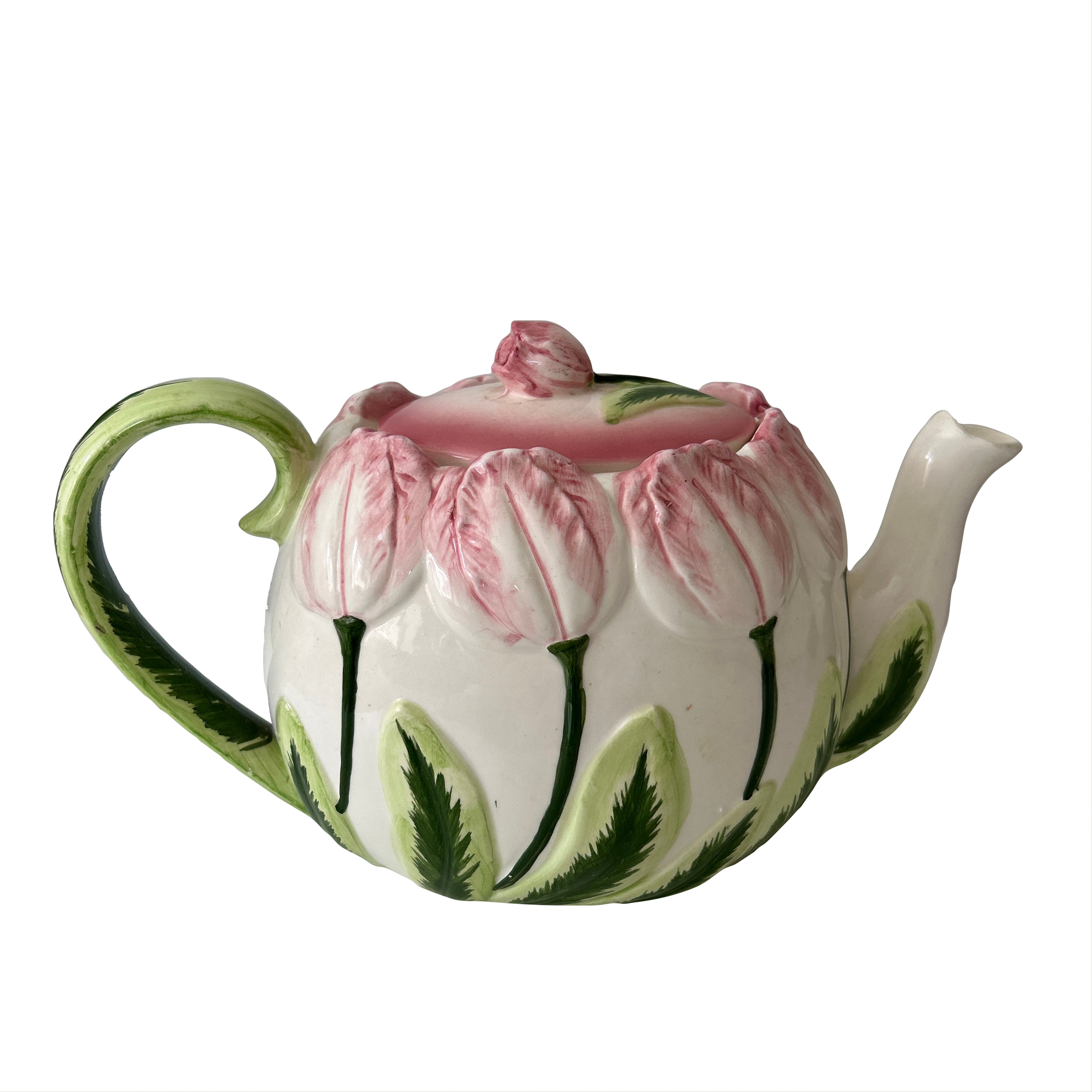 Vintage Mid-Century Modern Hand Painted Ceramic Tulip Teapot