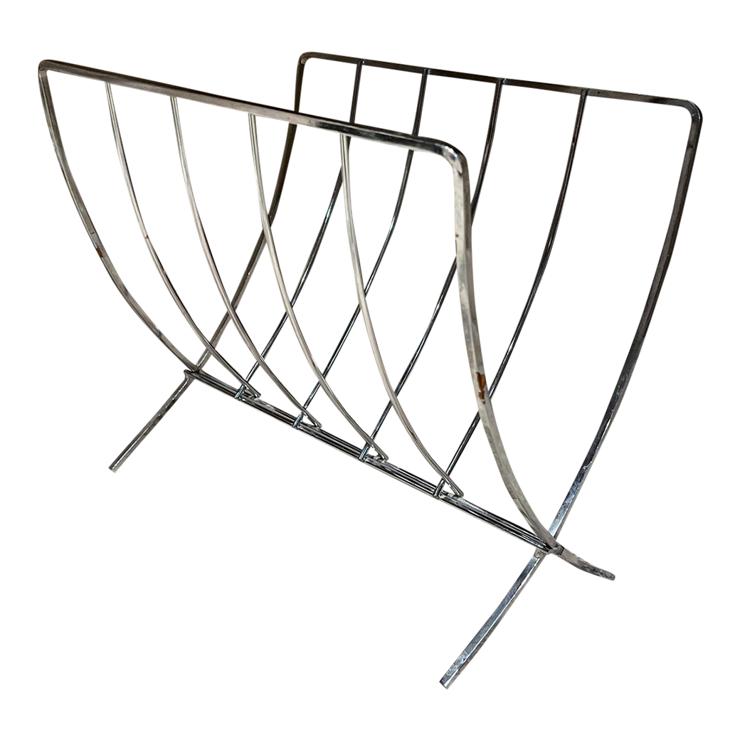 1980s Midcentury Modern Streamlined Chrome Magazine Rack Foldable Chairish
