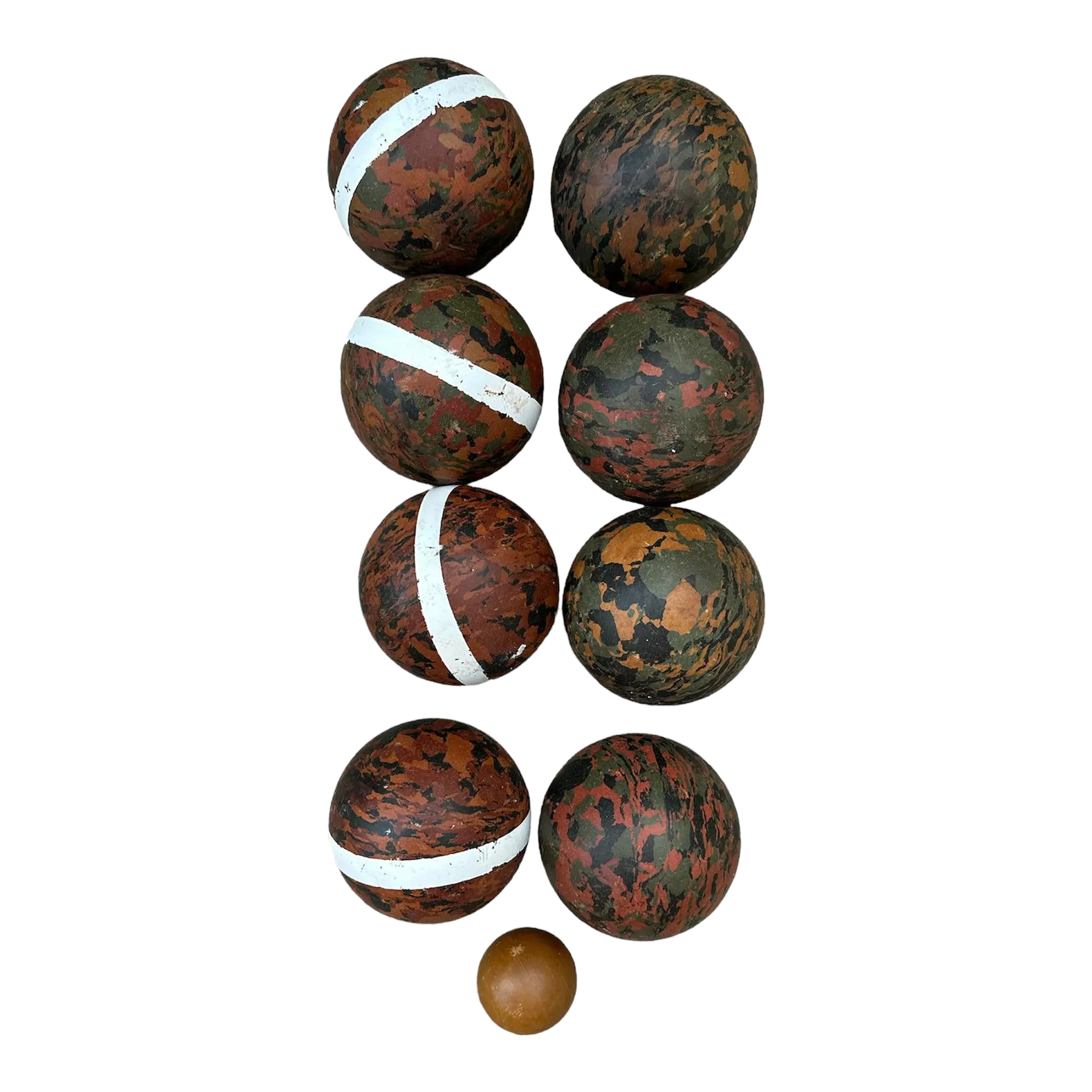 Vintage Italian Bocce Ball Set in Mottled Camouflage Pattern and Earthy Colors Set of 9 Chairish