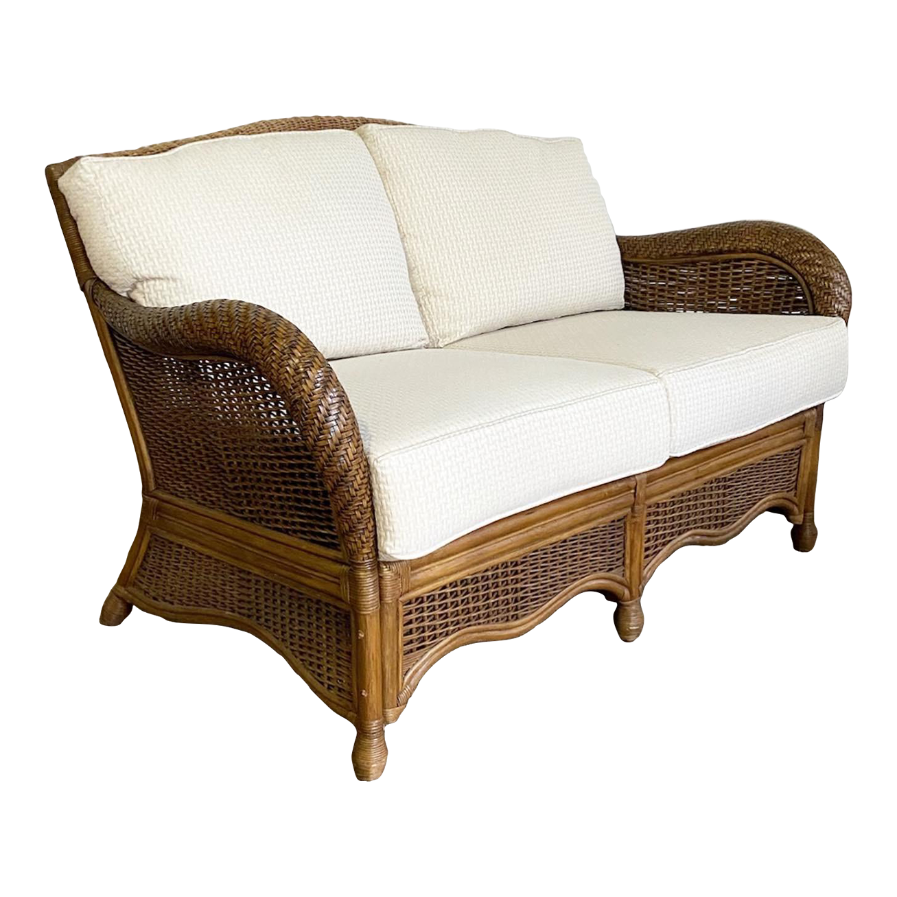 Boho Chic Bamboo Rattan Wicker Love Seat With Cushions Chairish