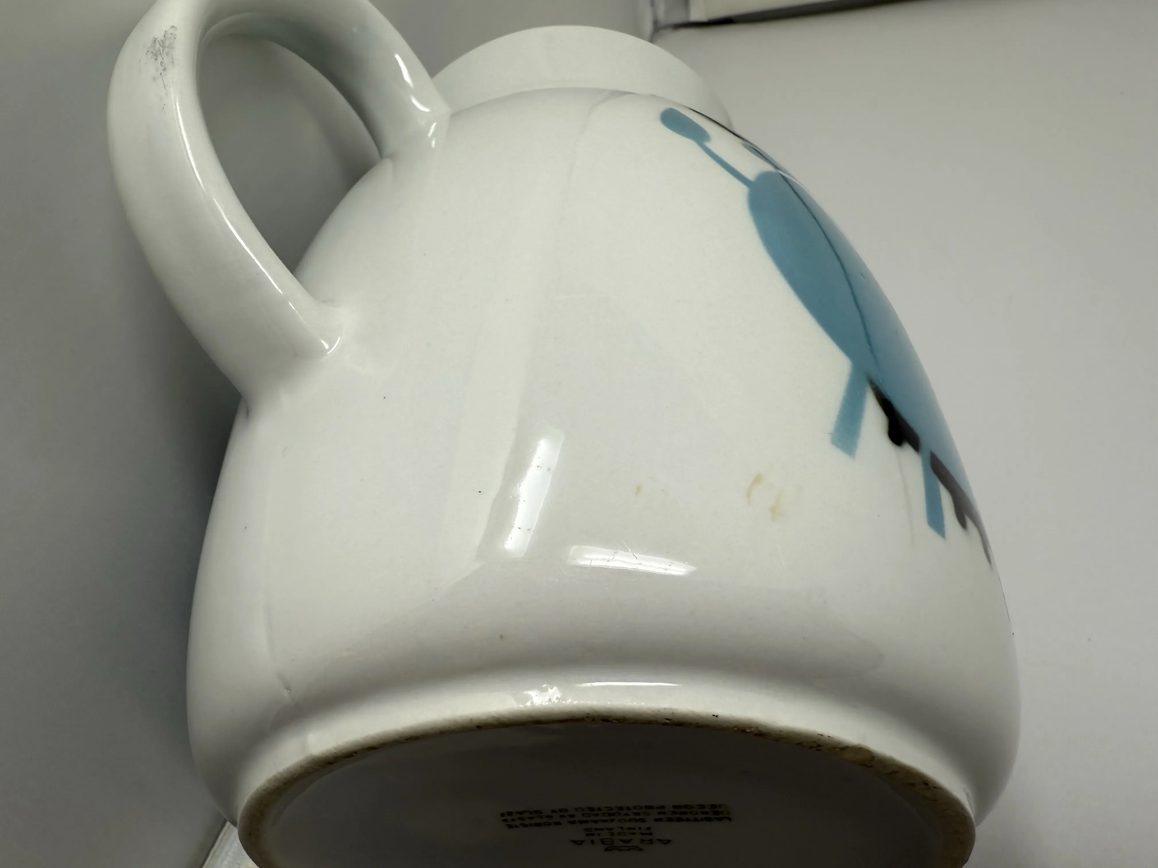 Mid-Century Arabia Glazed Blue Bull Cow Milk Porcelain Pitcher Kaj