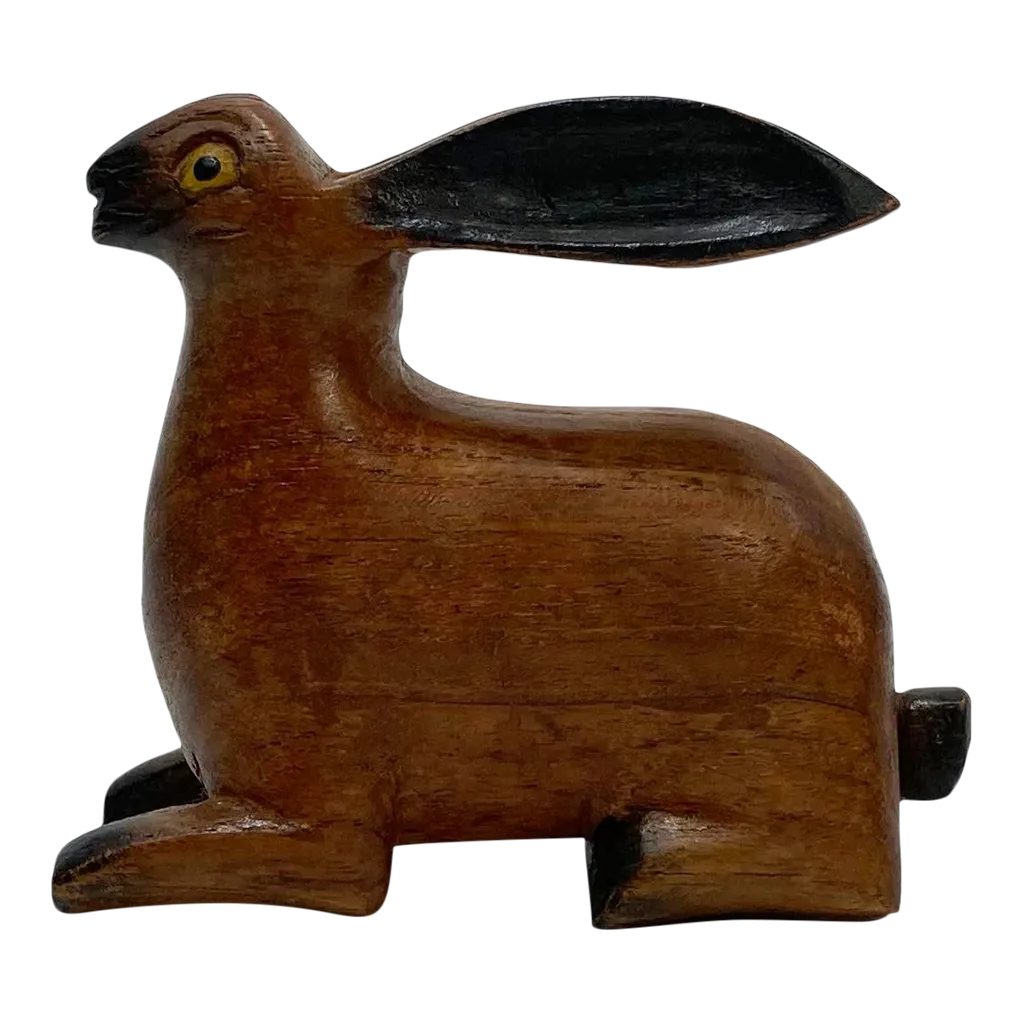 Antique Folk Art Style HandCarved Wood Rabbit Figure Chairish