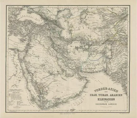 German Antique Map of Iran and Arabia, 1866