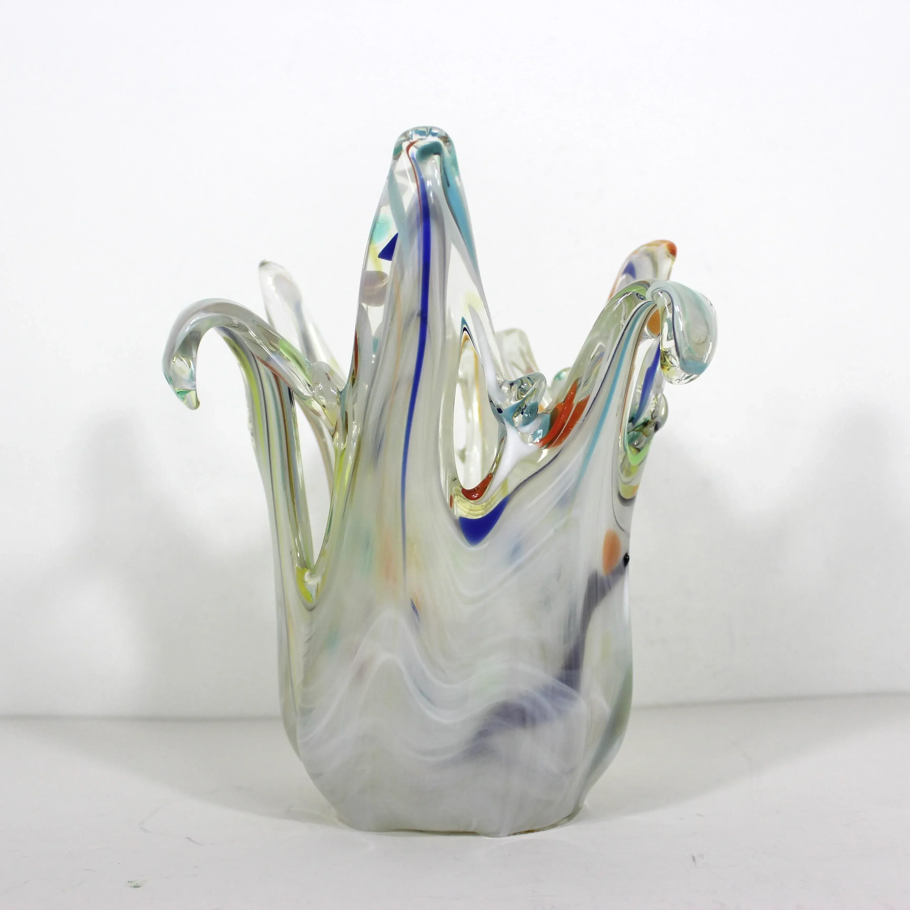 Mid 20th Century Colorful Murano Art Glass Vase Bowl in Handkerchief or Splash Shape Hand Blown main image 6