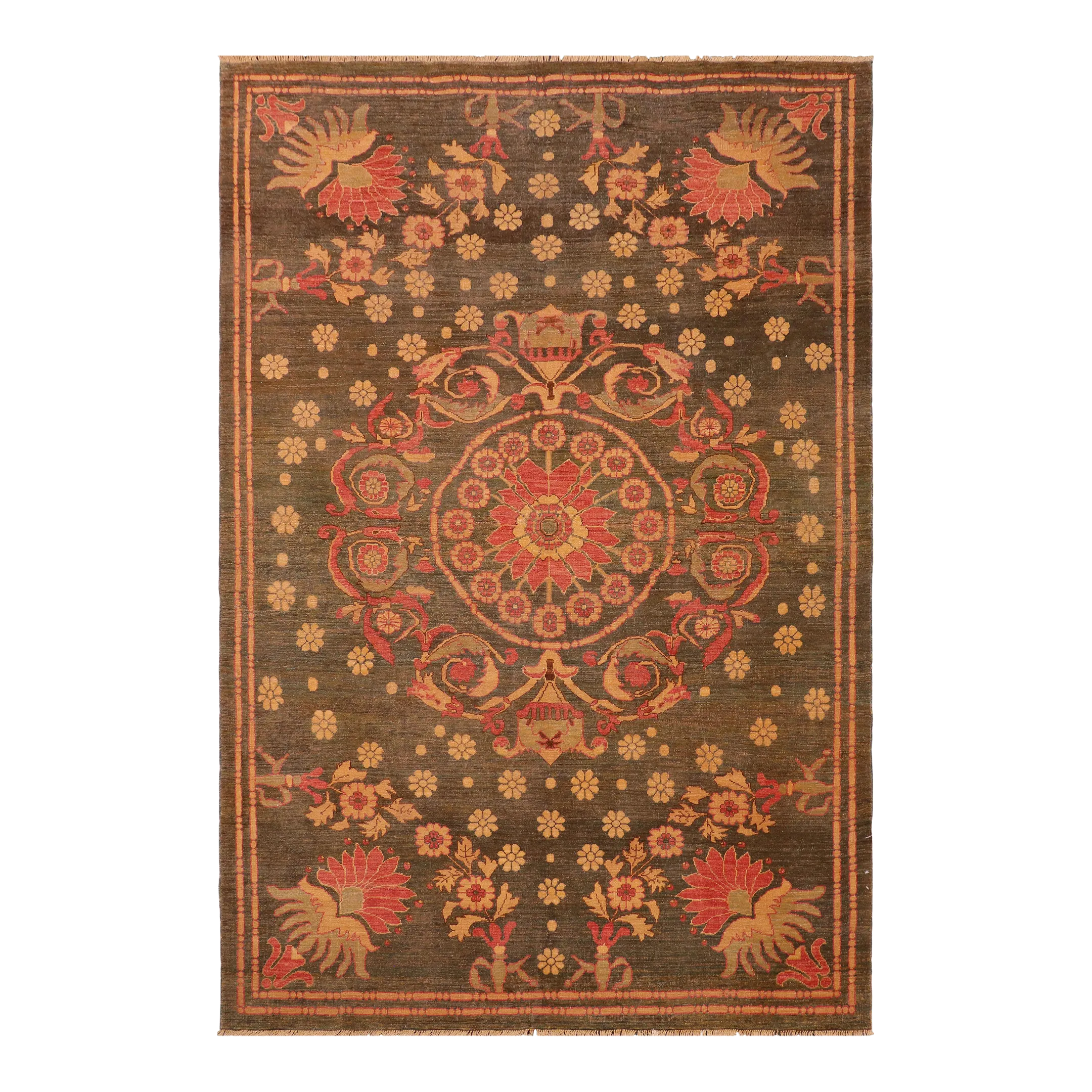 1970s 1970s Vintage Tribal Low Pile Green/Green Wool Rug - 6\'3\